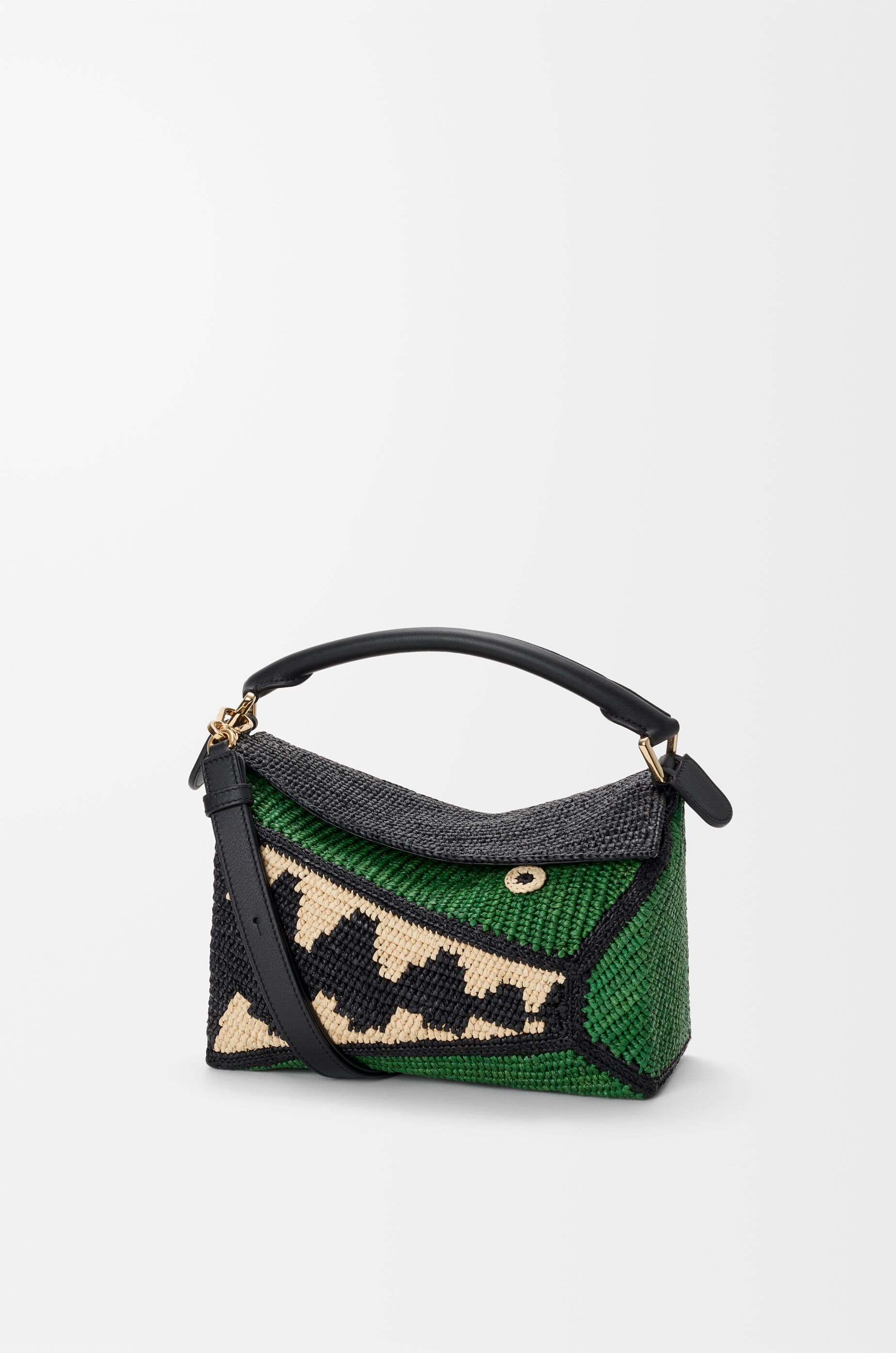 Small Puzzle Edge bag in raffia and calfskin — A510P60XBB-1104
