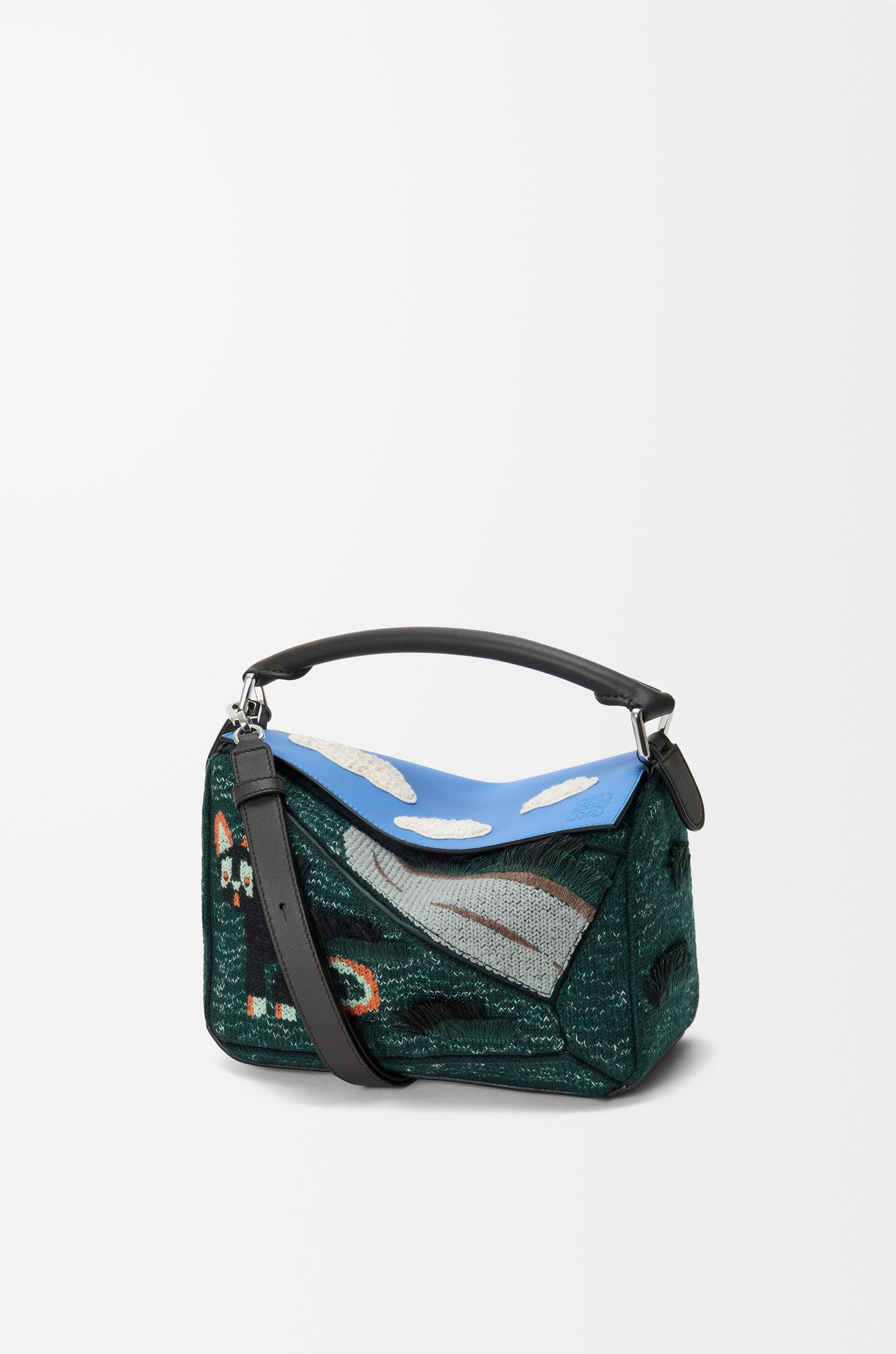Futurist Cat small Puzzle bag in embroidered knit and classic calfskin — A510S21XD2-0157