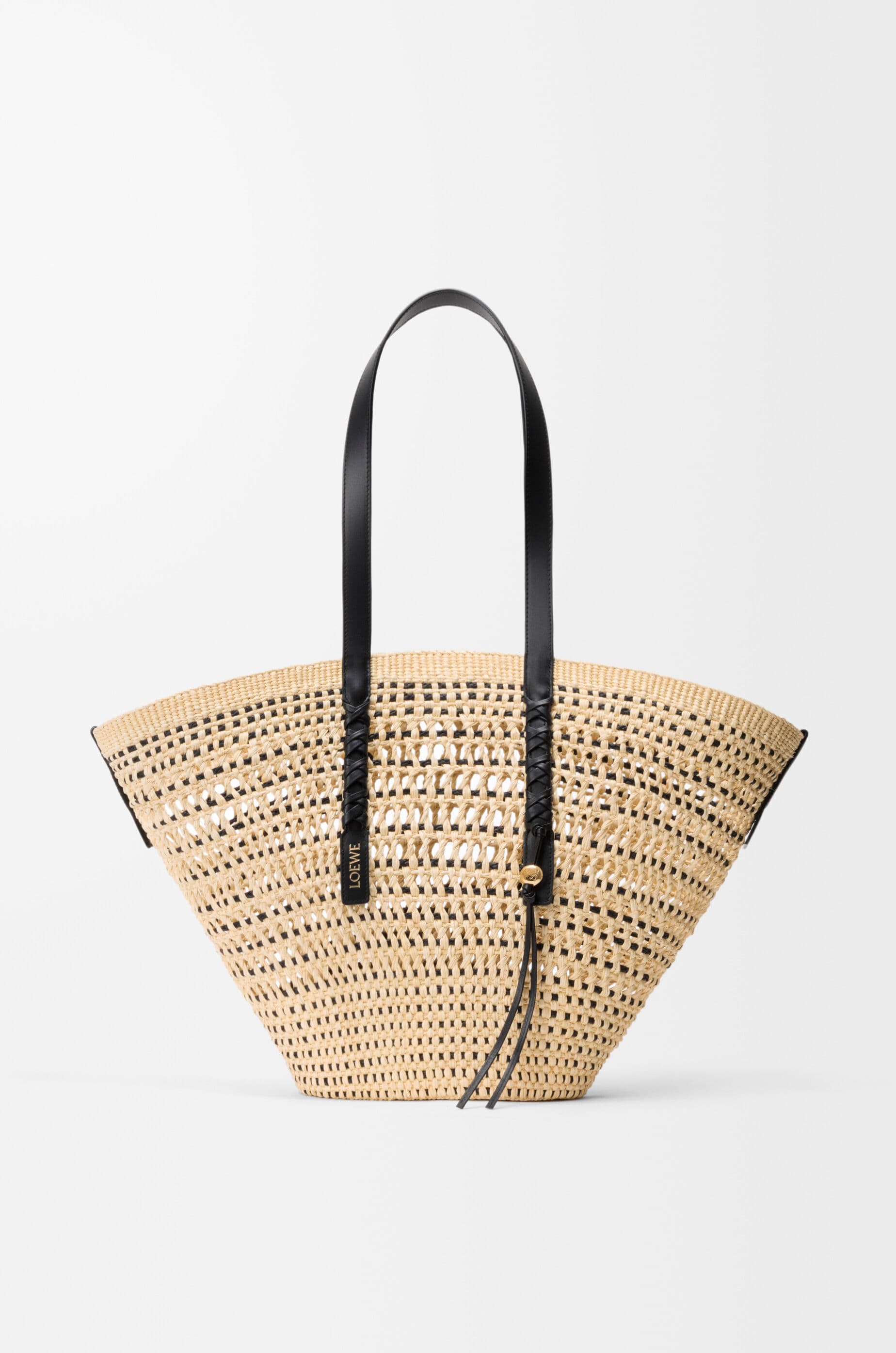 Large Braid basket in iraca palm and calfskin — ASCPIBLX02-2165