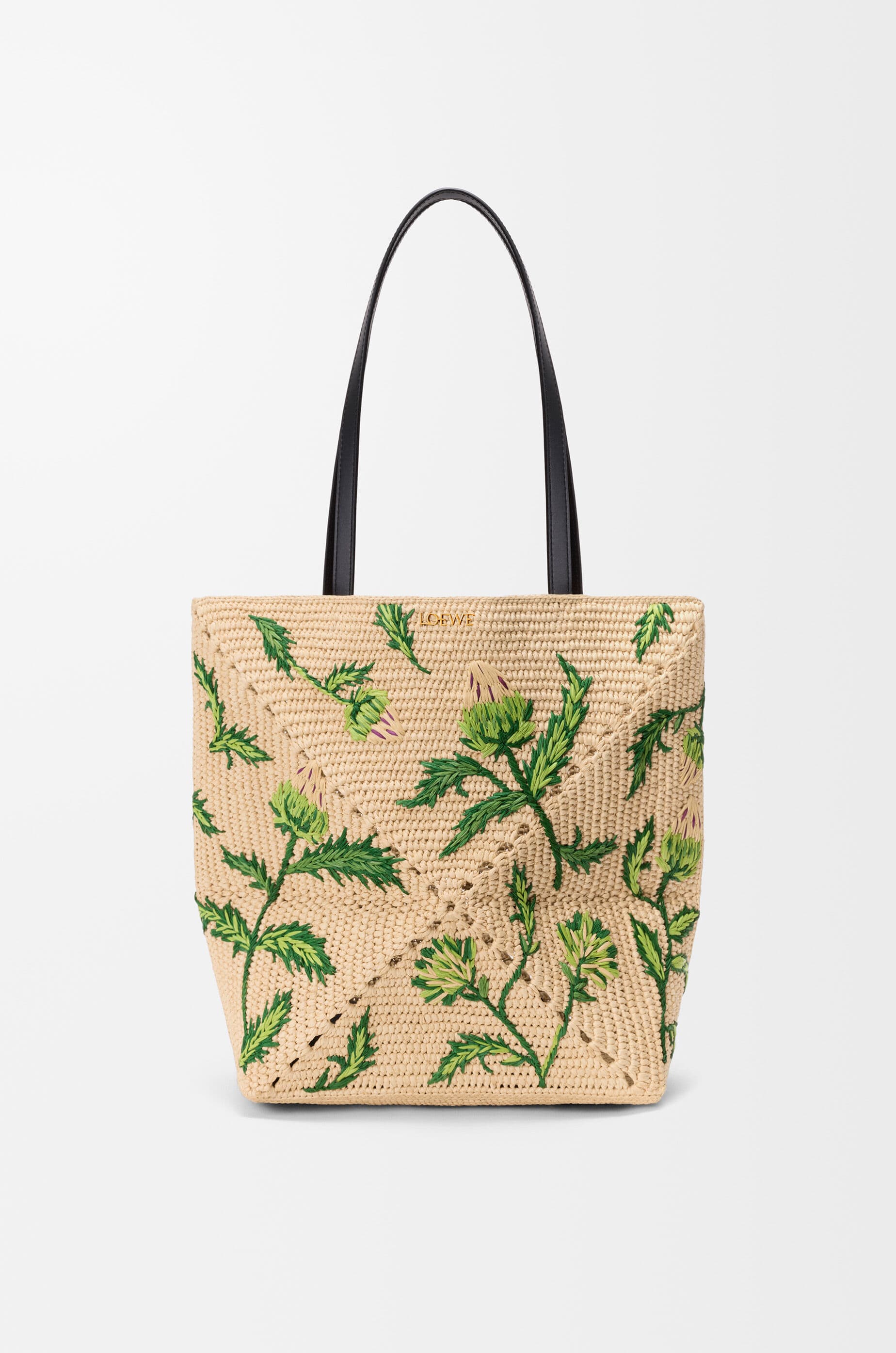 Medium Puzzle Fold tote in raffia and calfskin — A779G50X99-2656