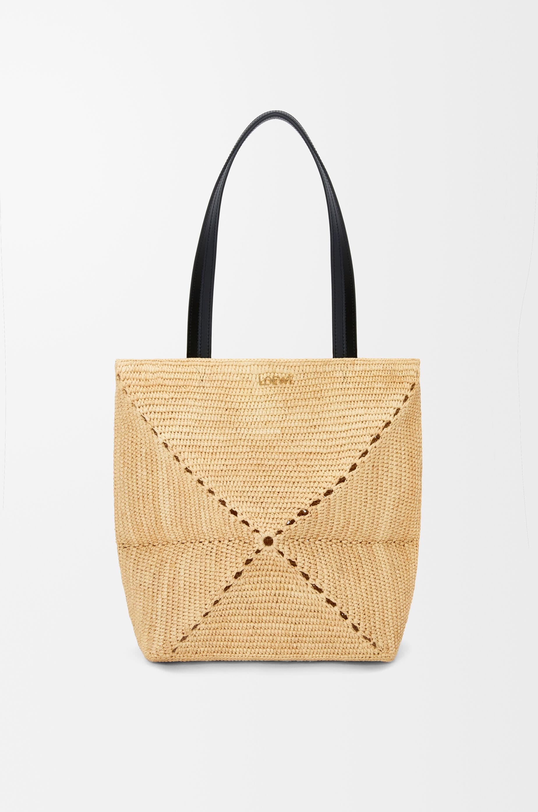 Medium Puzzle Fold tote in raffia — A779G50X08-2123