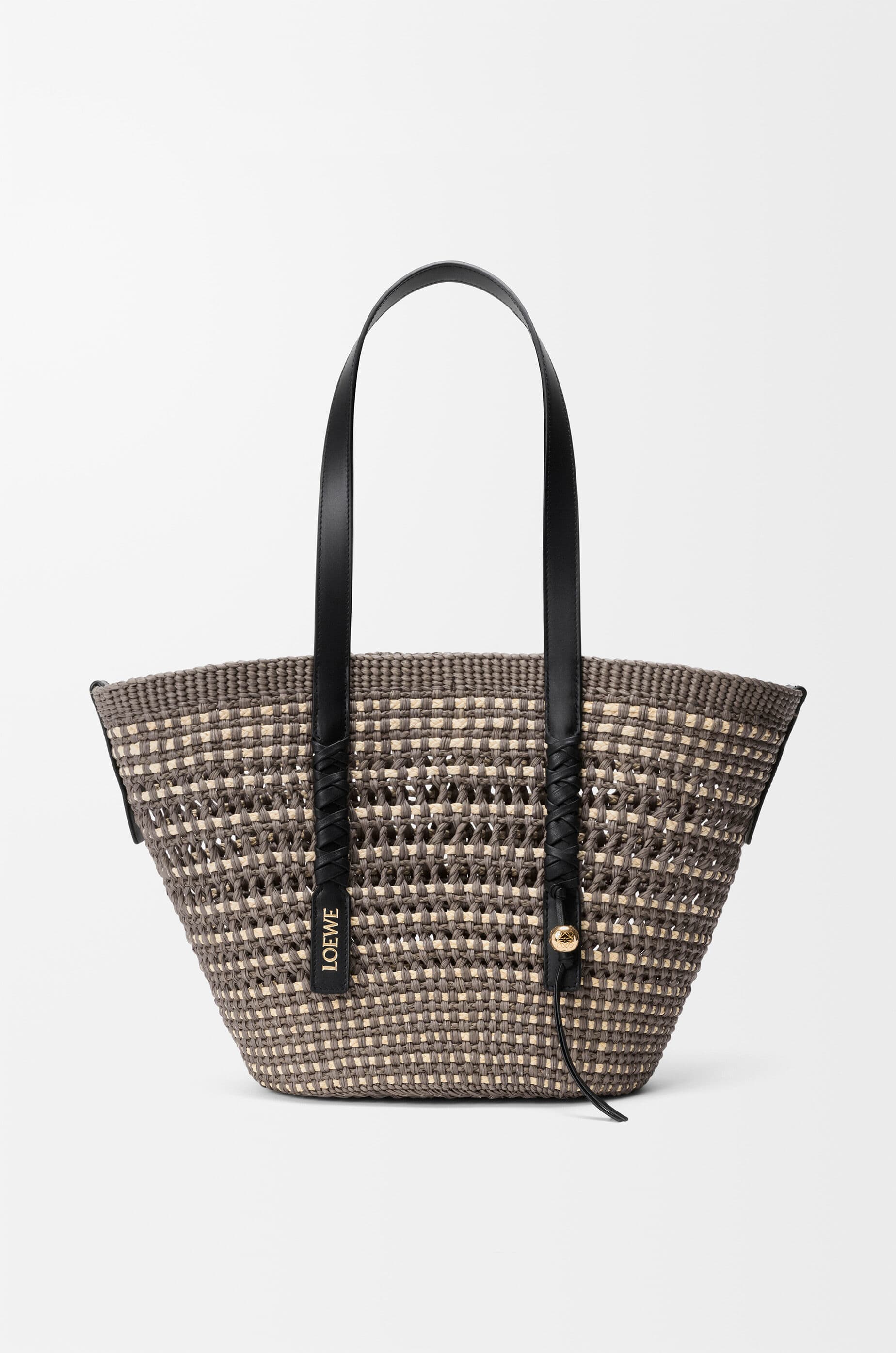 Medium Braid basket in iraca palm and calfskin — ASCPNIBX01-0528