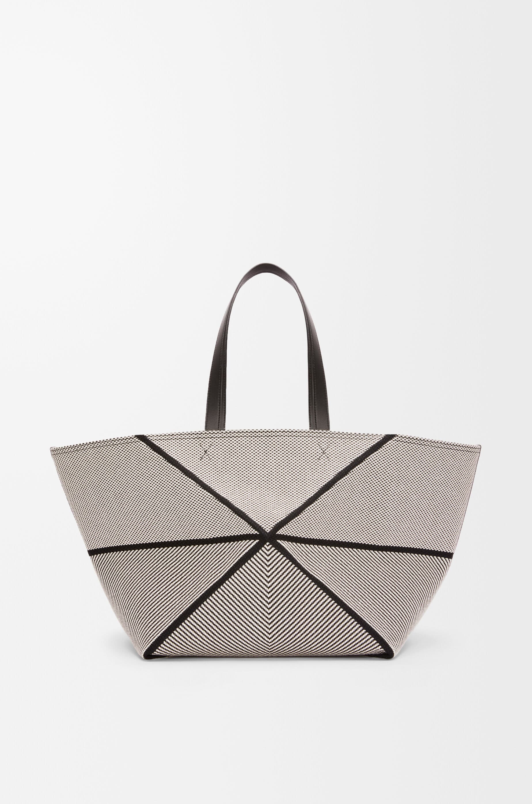XXL Puzzle Fold tote in canvas jacquard and calfskin — A779PFMX26-2165