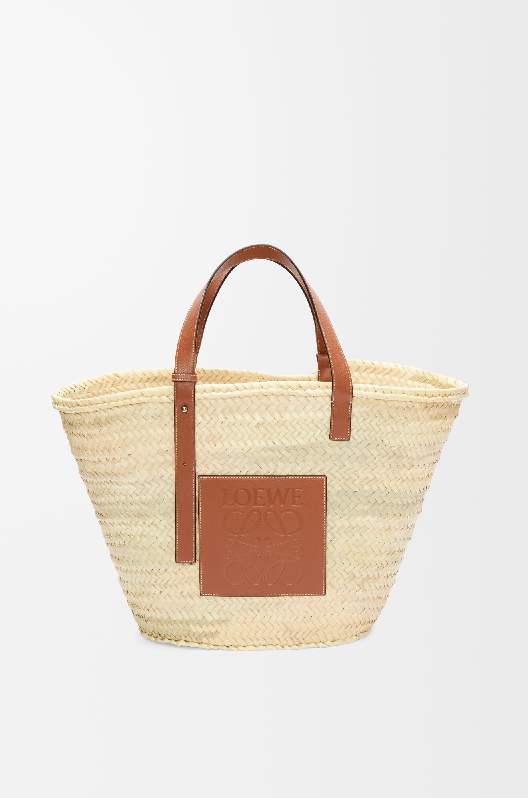Large Classic Basket in palm leaf and calfskin — ACBKS81X01-2435