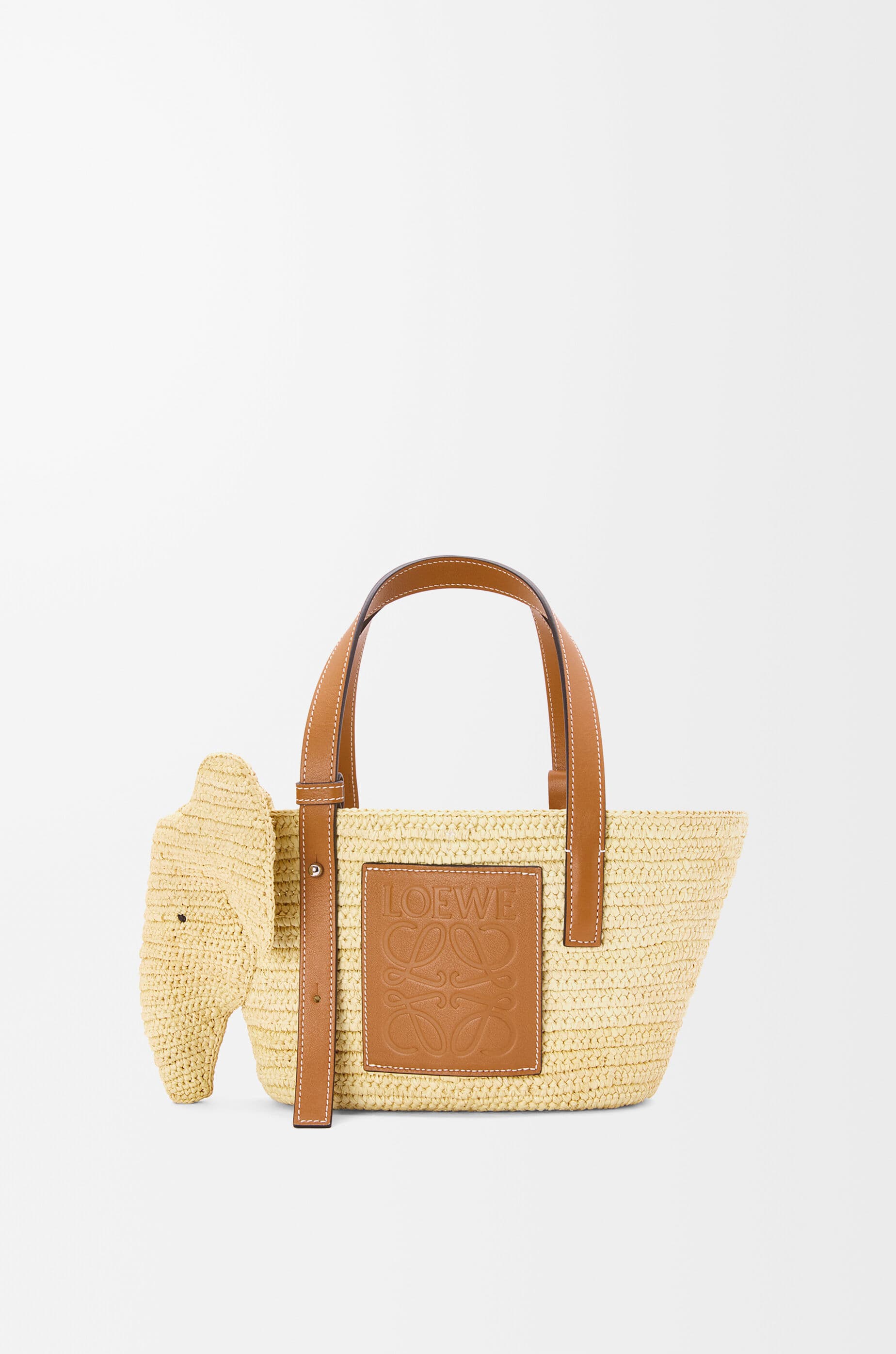 Small Elephant basket in raffia and calfskin — A546T37X01-2435