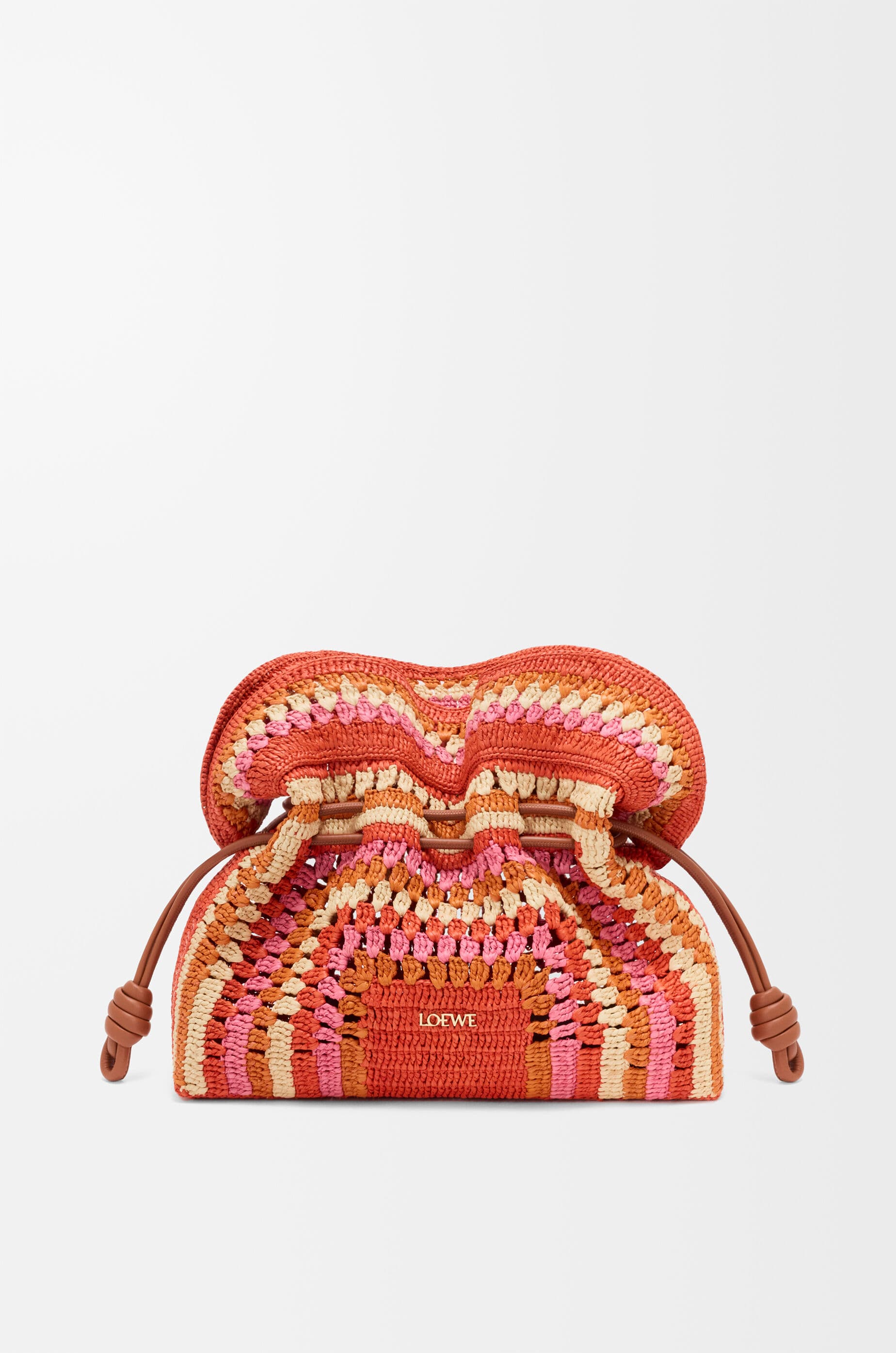 Medium Flamenco clutch in raffia and calfskin — A411FC1XE4-0520