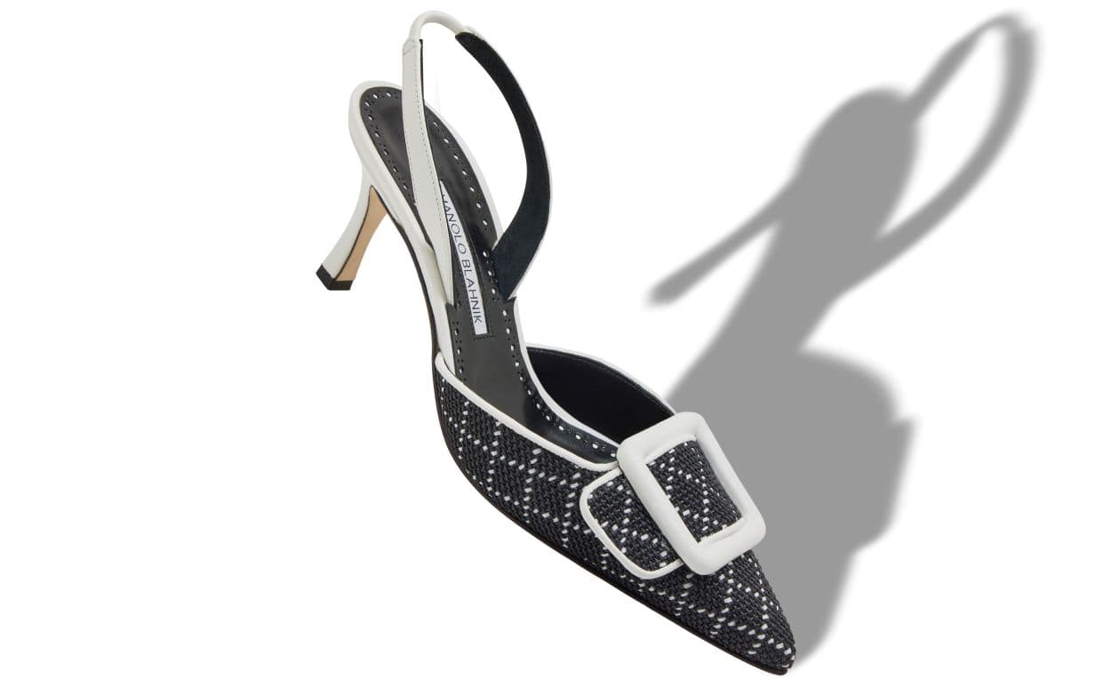 Mayslibi — Black Raffia Buckle Detail Slingback Pumps — 226-2073-0001