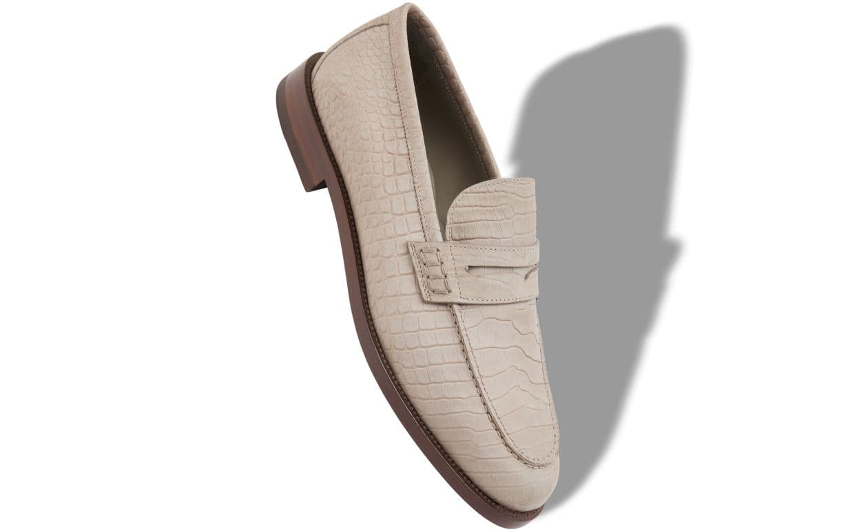 Perry — Light Grey Nubuck Leather Penny Loafers — 226-2180-0001