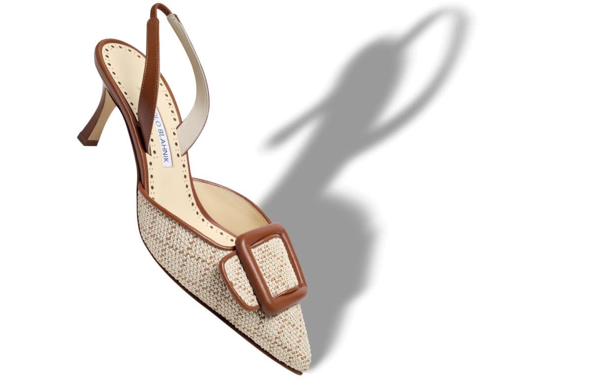 Mayslibi — Light Beige Raffia Buckle Detail Slingback Pumps — 226-2073-0003