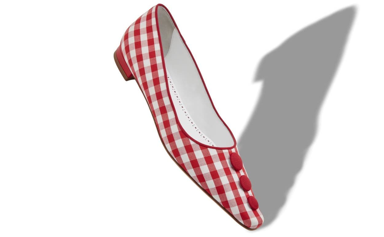 Alexapump — Red and White Cotton Gingham Flat Pumps — 226-2026-0001