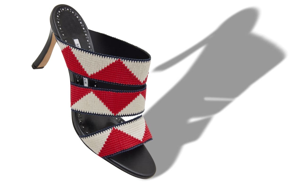 Capro — Red and White Cotton Strap Mules — 226-2040-0001