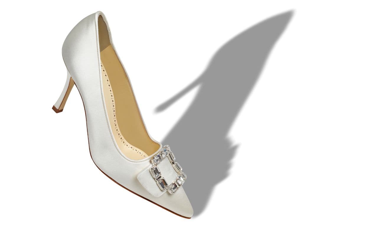Mayjoupump — Cream Satin Crystal Buckle Pumps — 425-2301-0007