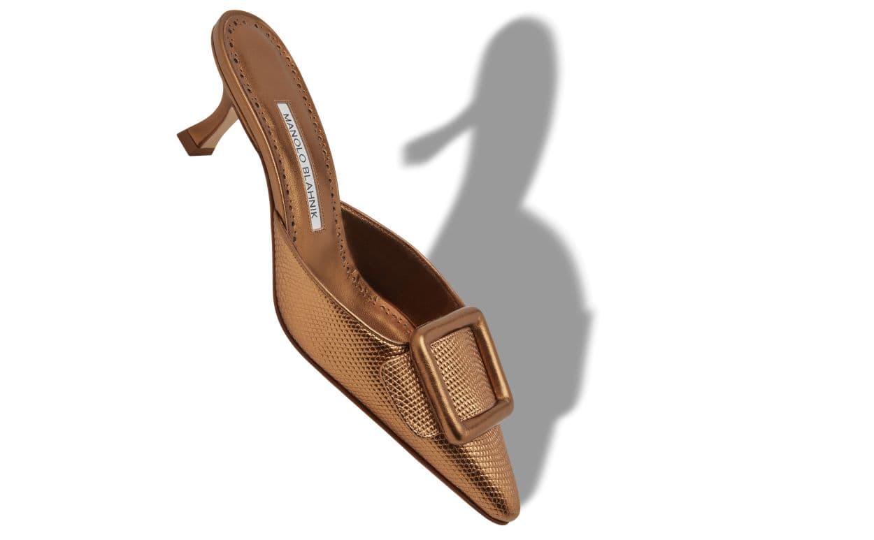 Maysalebi — Bronze Calf Leather Buckle Detail Mules — 425-2140-0001