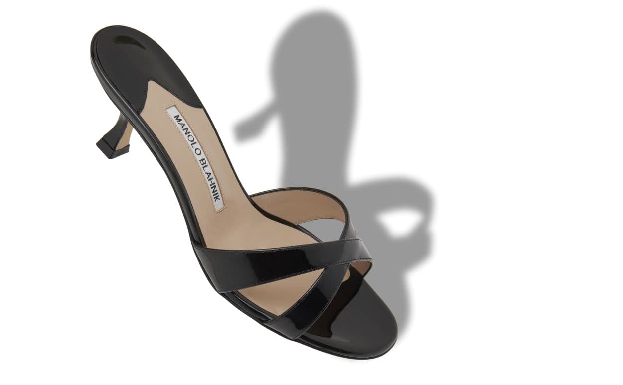 Callamu — Black Patent Leather Open Toe Mules — 120-1242-0001