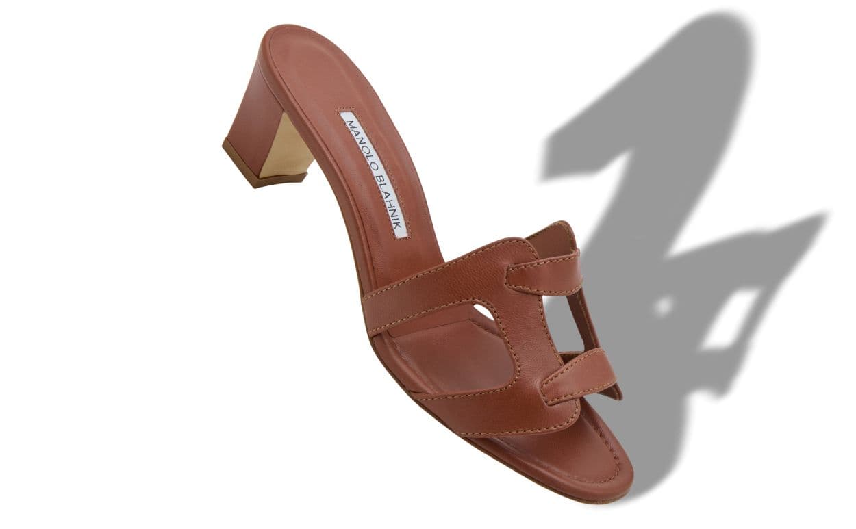 Grellanu — Brown Nappa Leather Open Toe Mules — 126-3187-0004