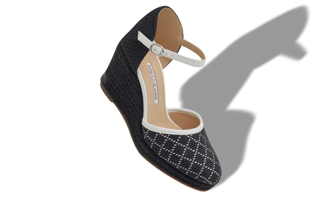 Espadrahi — Black and White Raffia Espadrilles — 226-2118-0002