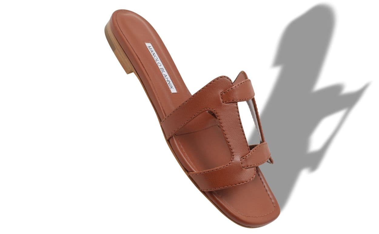 Grellanuflat — Brown Nappa Leather Flat Sandals — 126-3154-0002