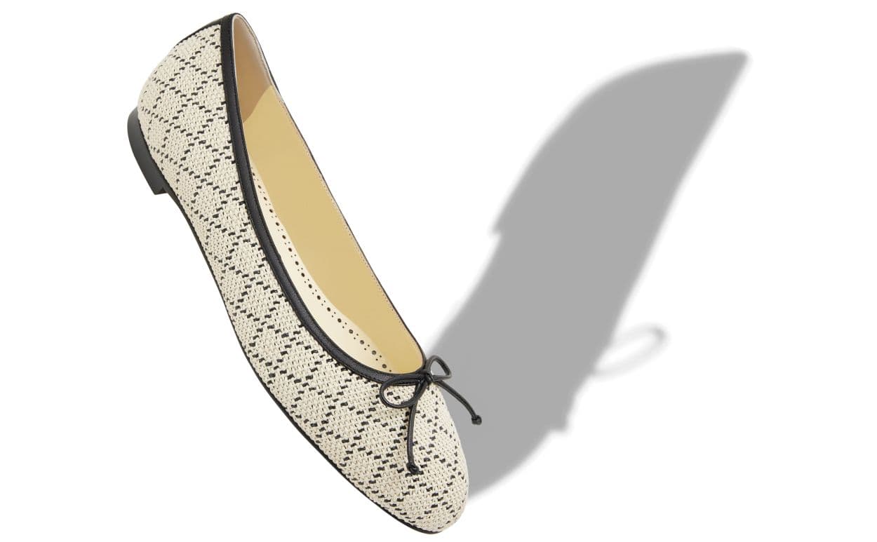 Verallim — Light Beige and Black Raffia Ballerina Flats — 226-2076-0003
