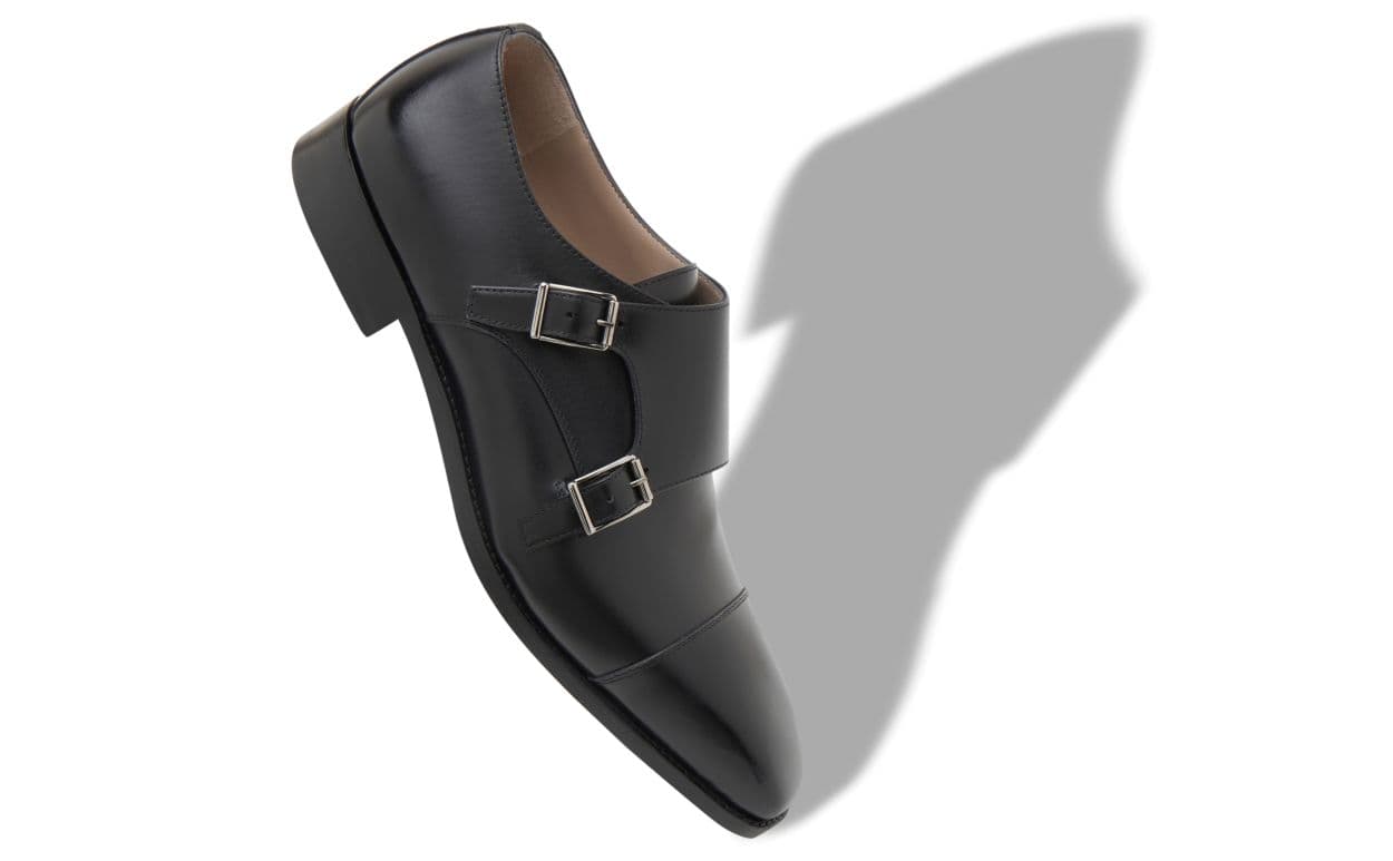 Eldridge — Black Calf Leather Monk Strap Shoes — 123-2429-0001