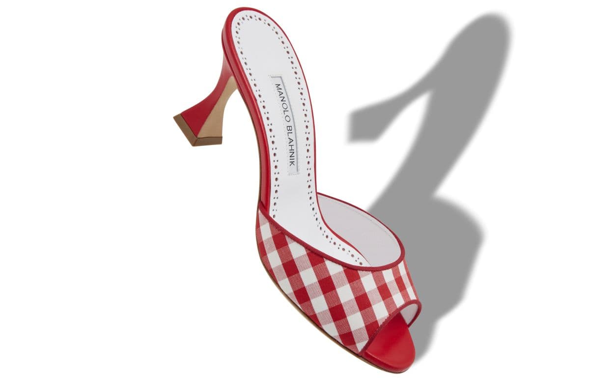 Jadara — Red and White Cotton Gingham Mules — 226-2195-0001