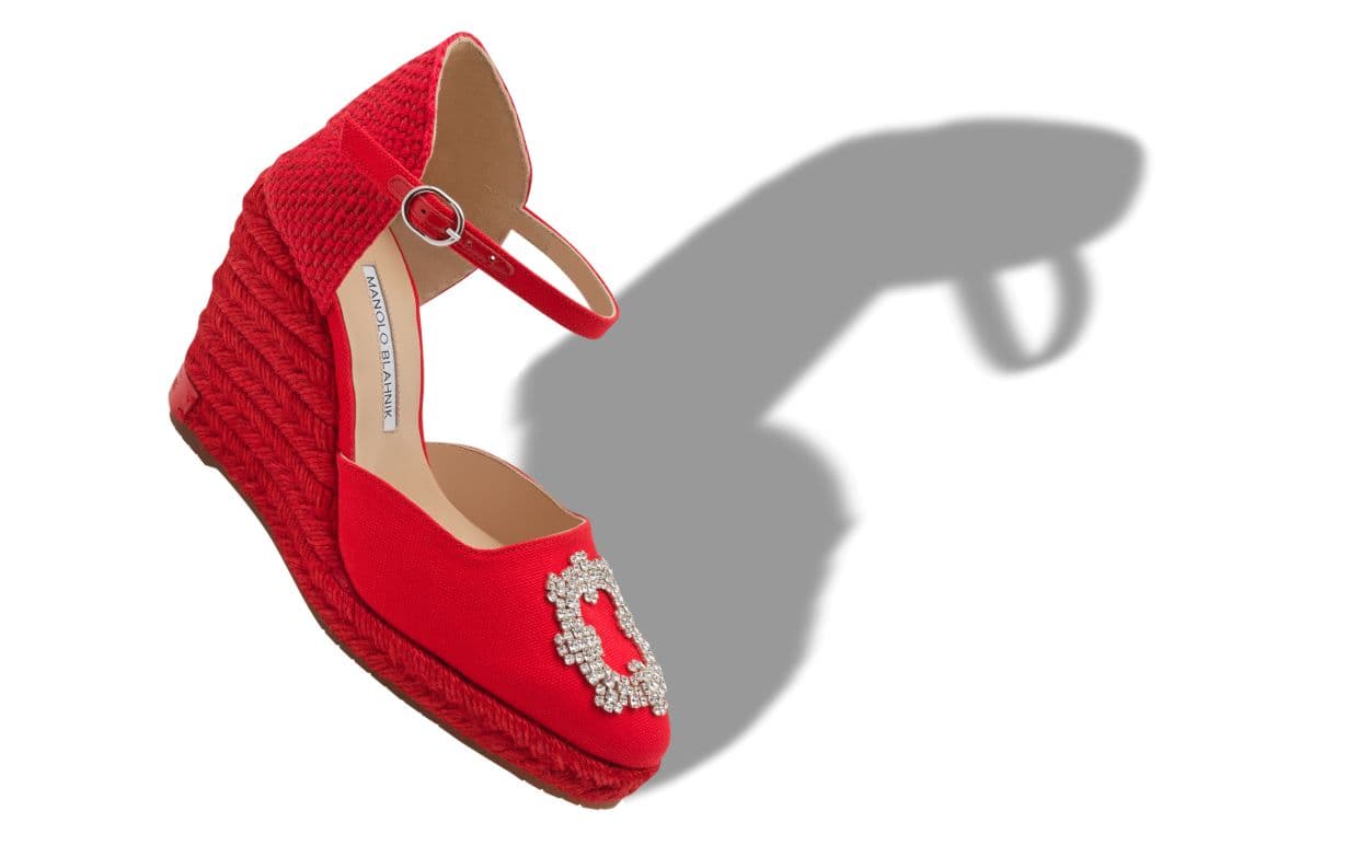 Hangrillahi — Red Cotton Crystal Embellished Espadrilles — 226-2153-0004