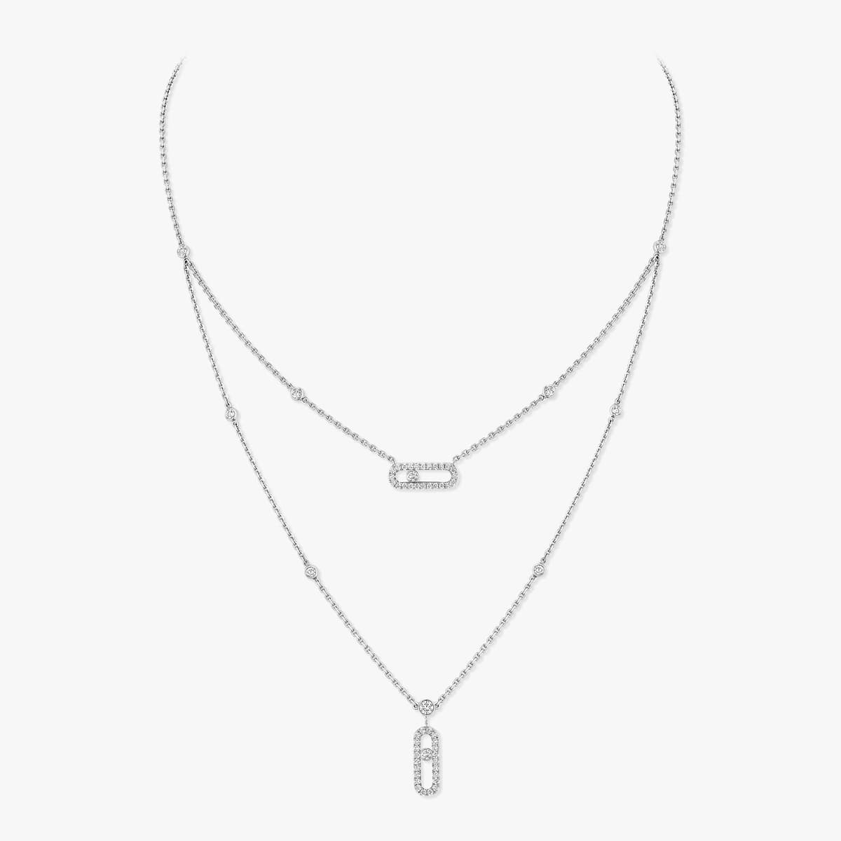 Move Uno two-row pavé necklace — 07174-WG