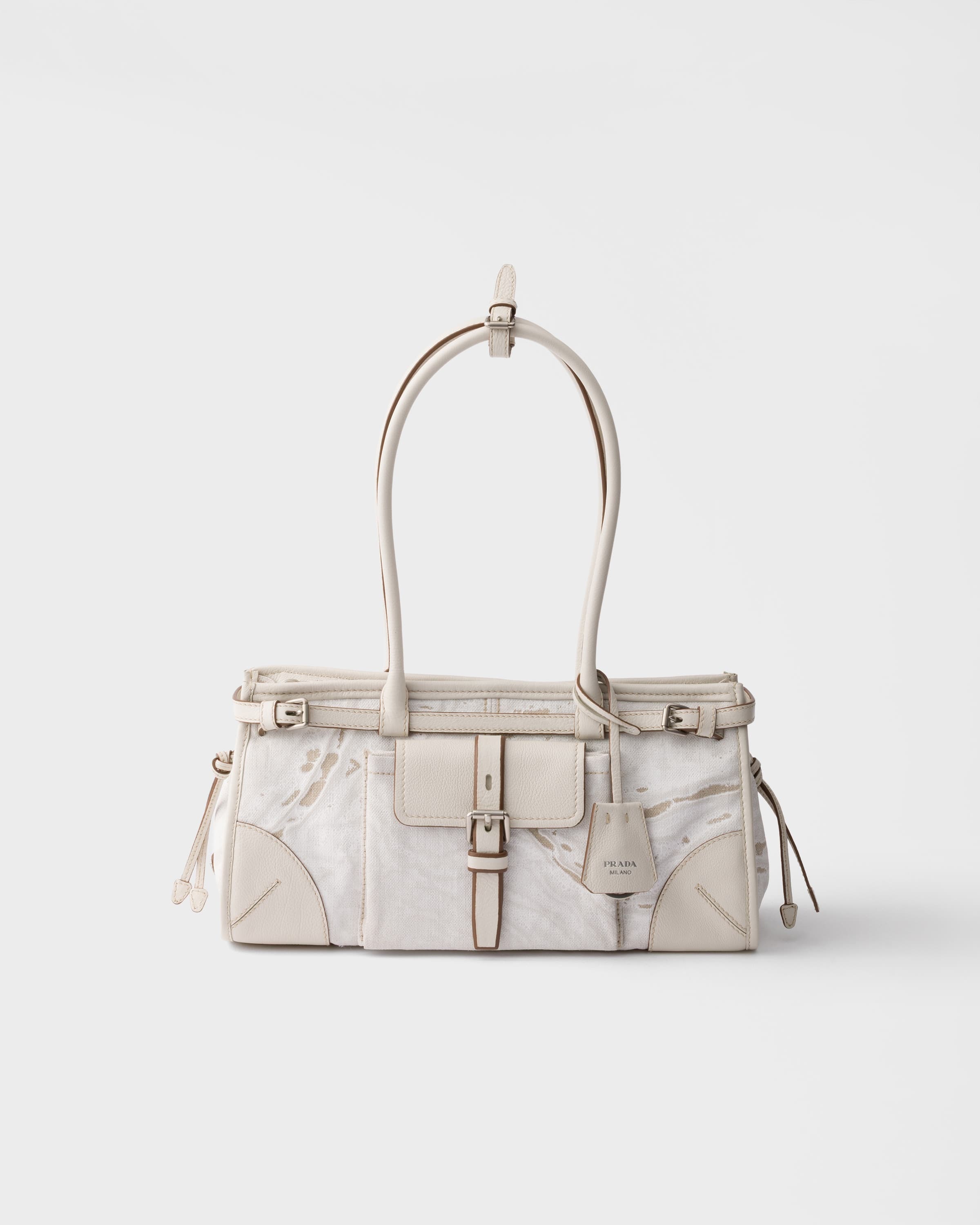 Bonnie medium printed linen and leather handbag — White — 1BA426_2FPT_F0009_V_OTM