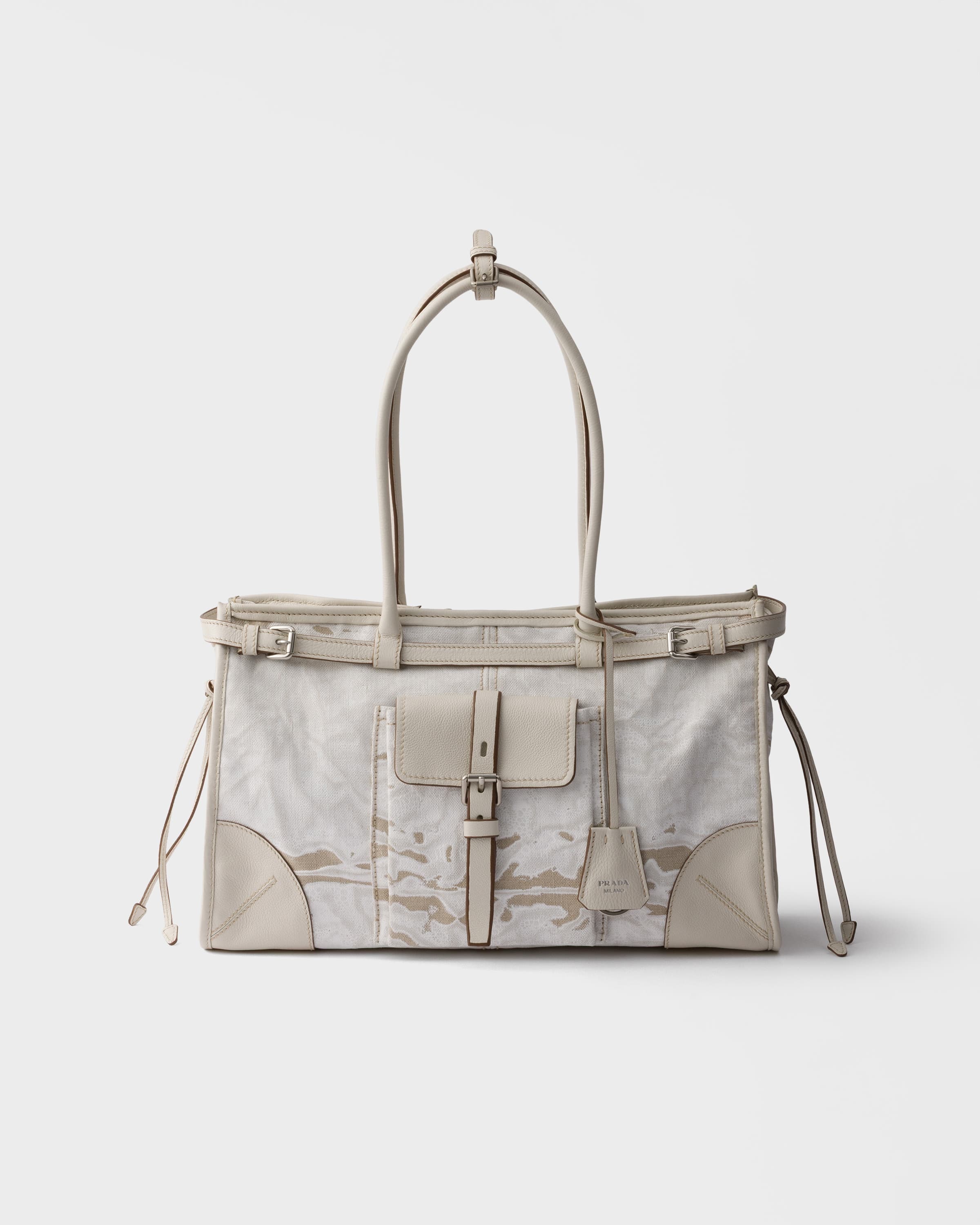 Bonnie large printed linen and leather handbag — White — 1BA433_2FPT_F0009_V_OTM