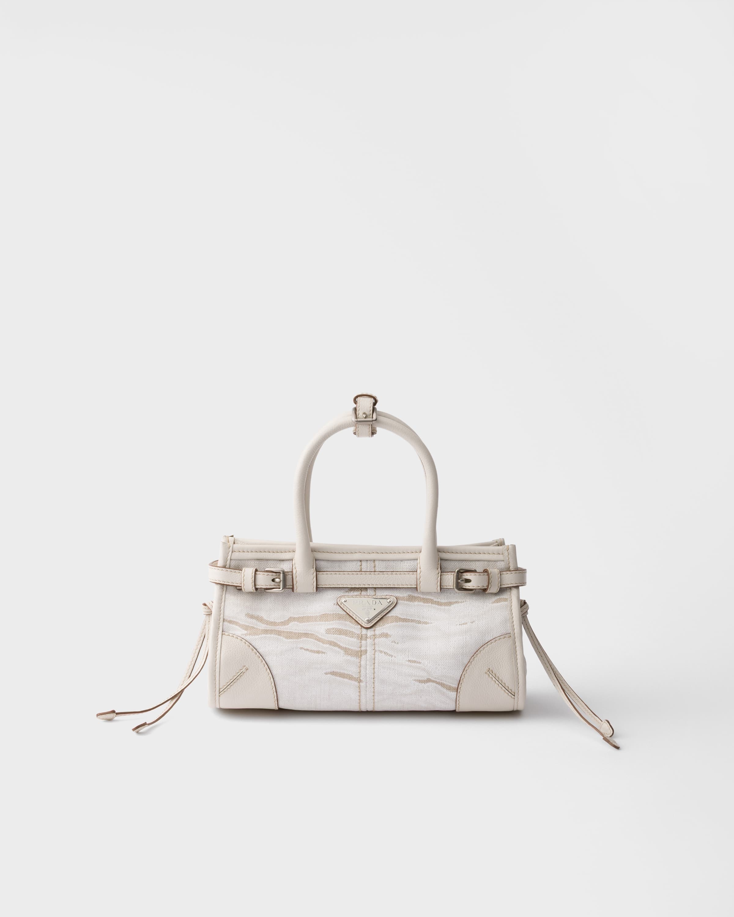Bonnie small printed linen and leather handbag — White — 1BA486_2FPT_F0009_V_OFO