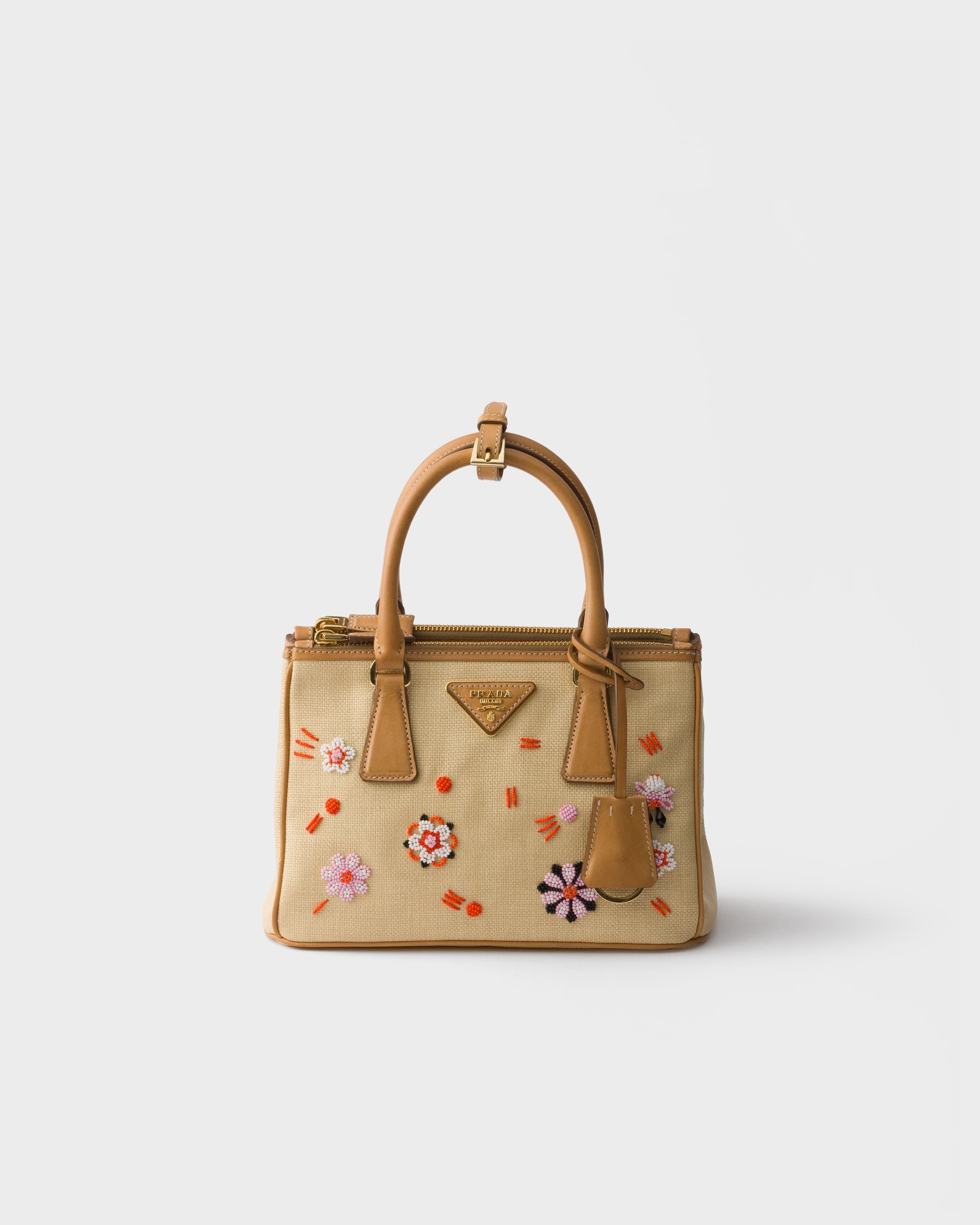 Galleria small canvas and leather embroidered bag — Natural — 1BA896_2ZQY_F0018_V_EOF