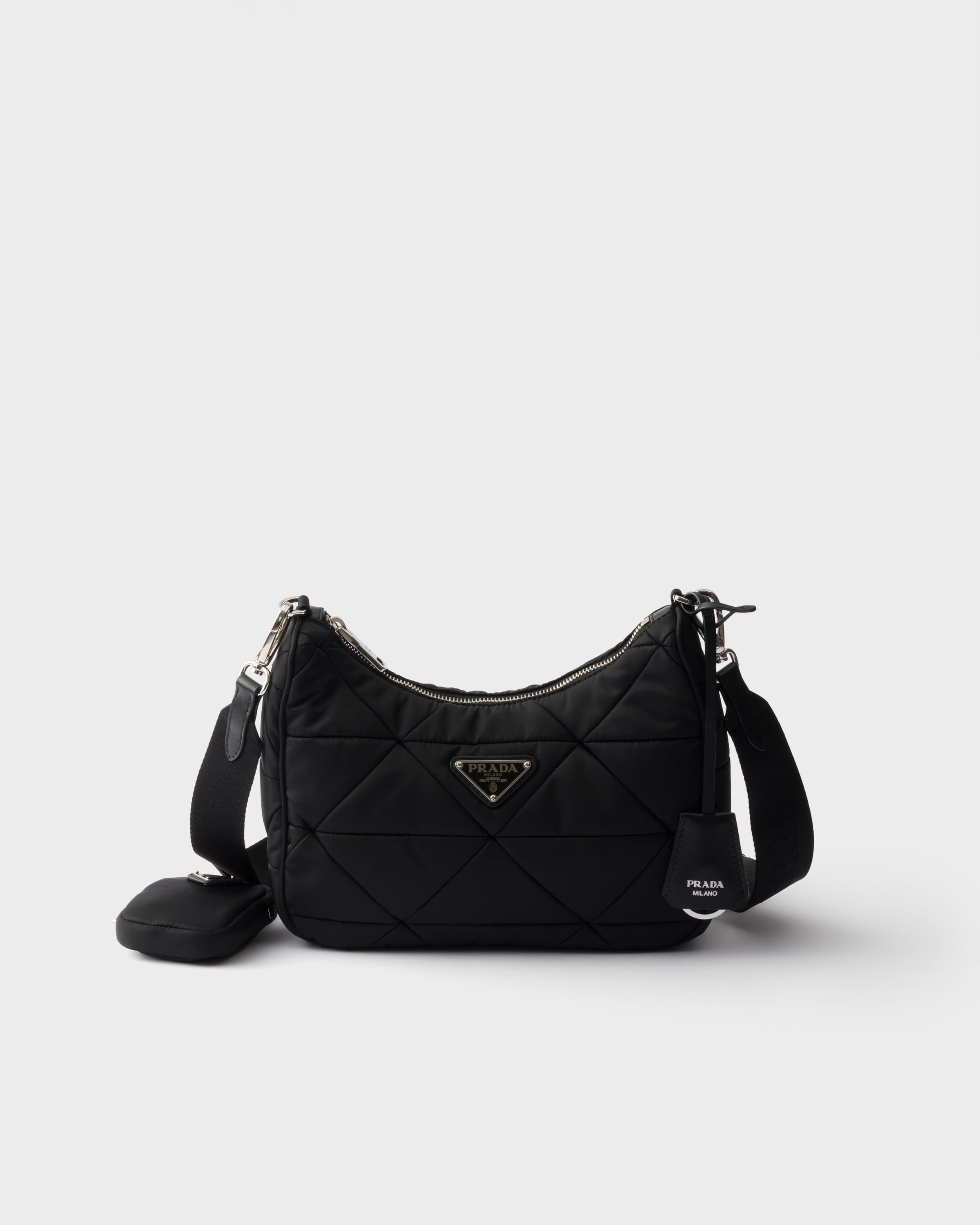 Quilted Re-Nylon shoulder bag — Black — 1BC151_RDJN_F0002_V_D9T