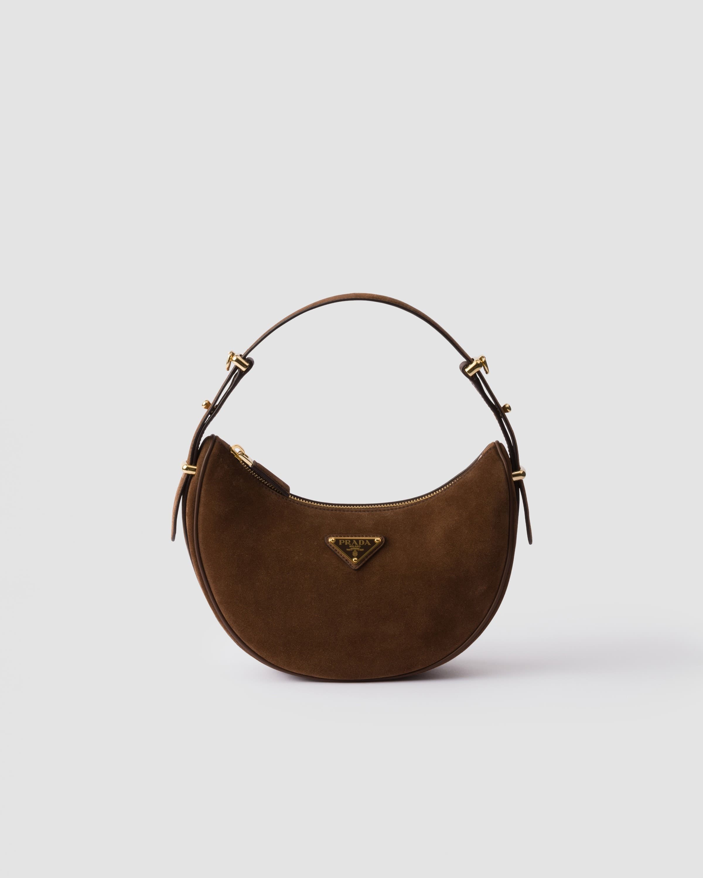 Arqué suede shoulder bag — Cocoa Brown — 1BC194_2C4S_F0324_V_OOO