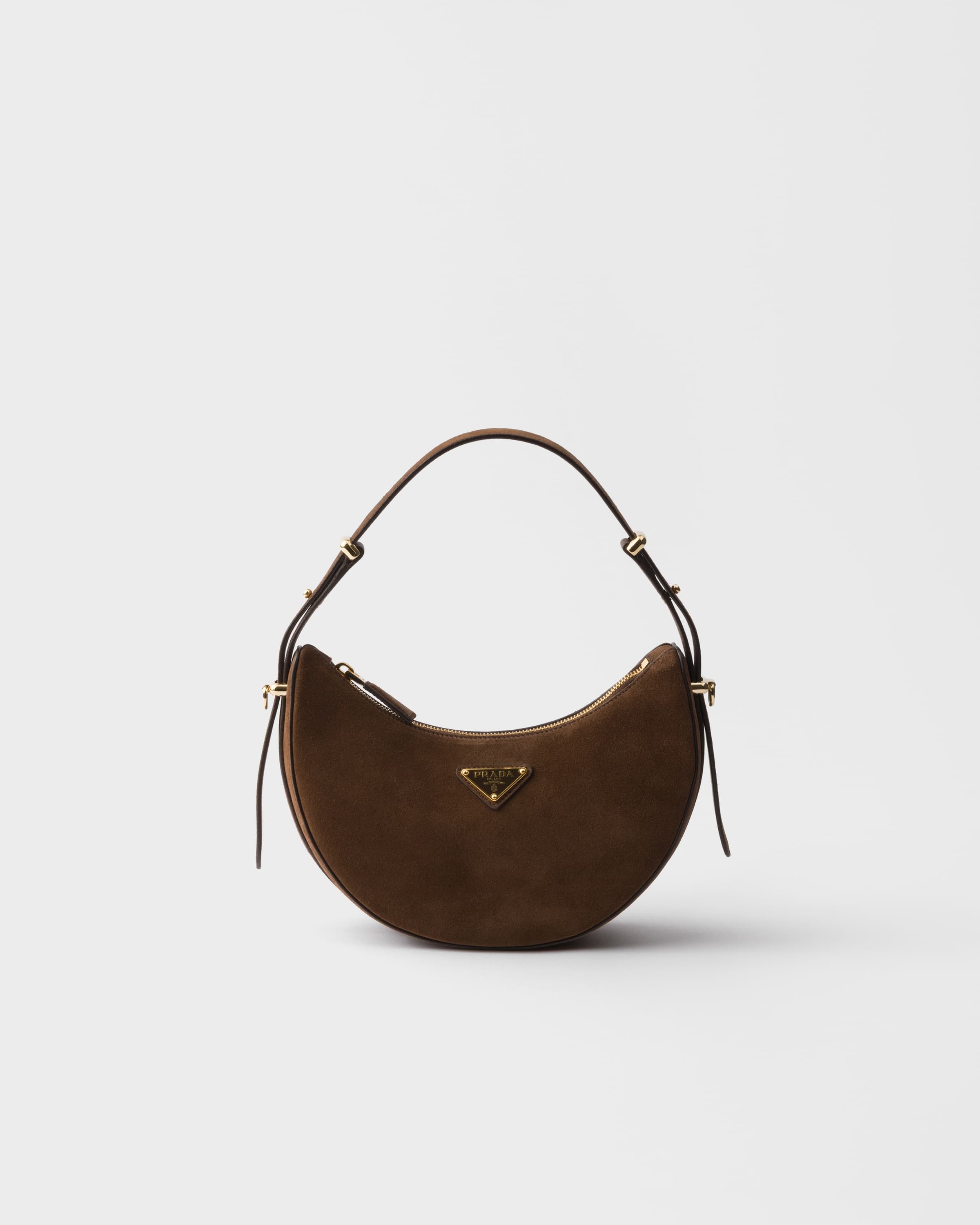 Arqué mini suede shoulder bag — Cocoa Brown — 1BC194_2C4S_F0324_V_TOM
