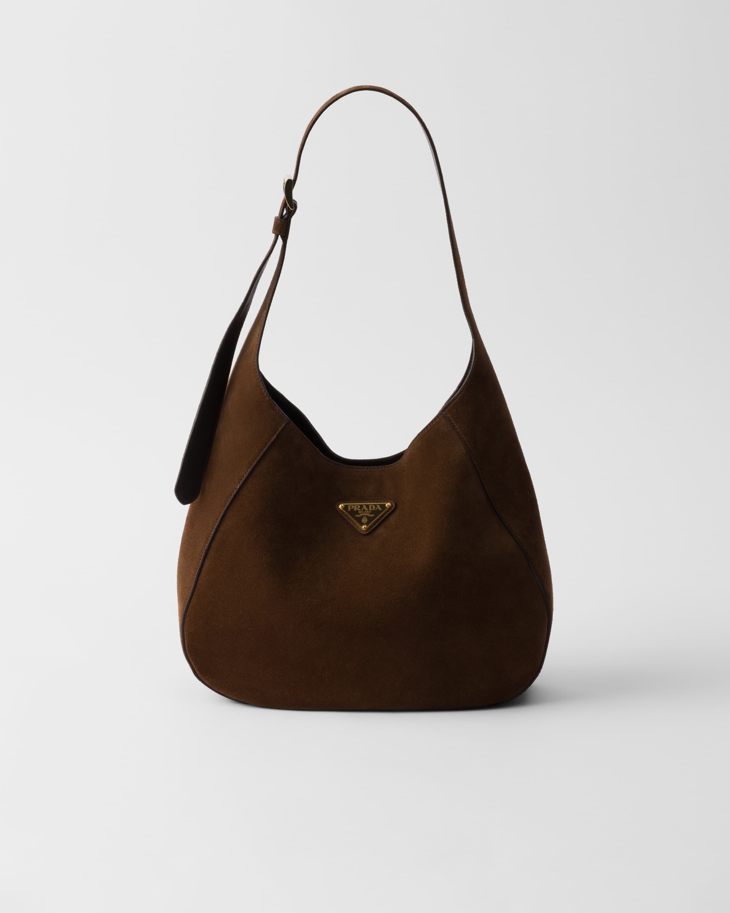 Medium suede shoulder bag — Cocoa Brown — 1BC196_2C4S_F0324_V_MPO
