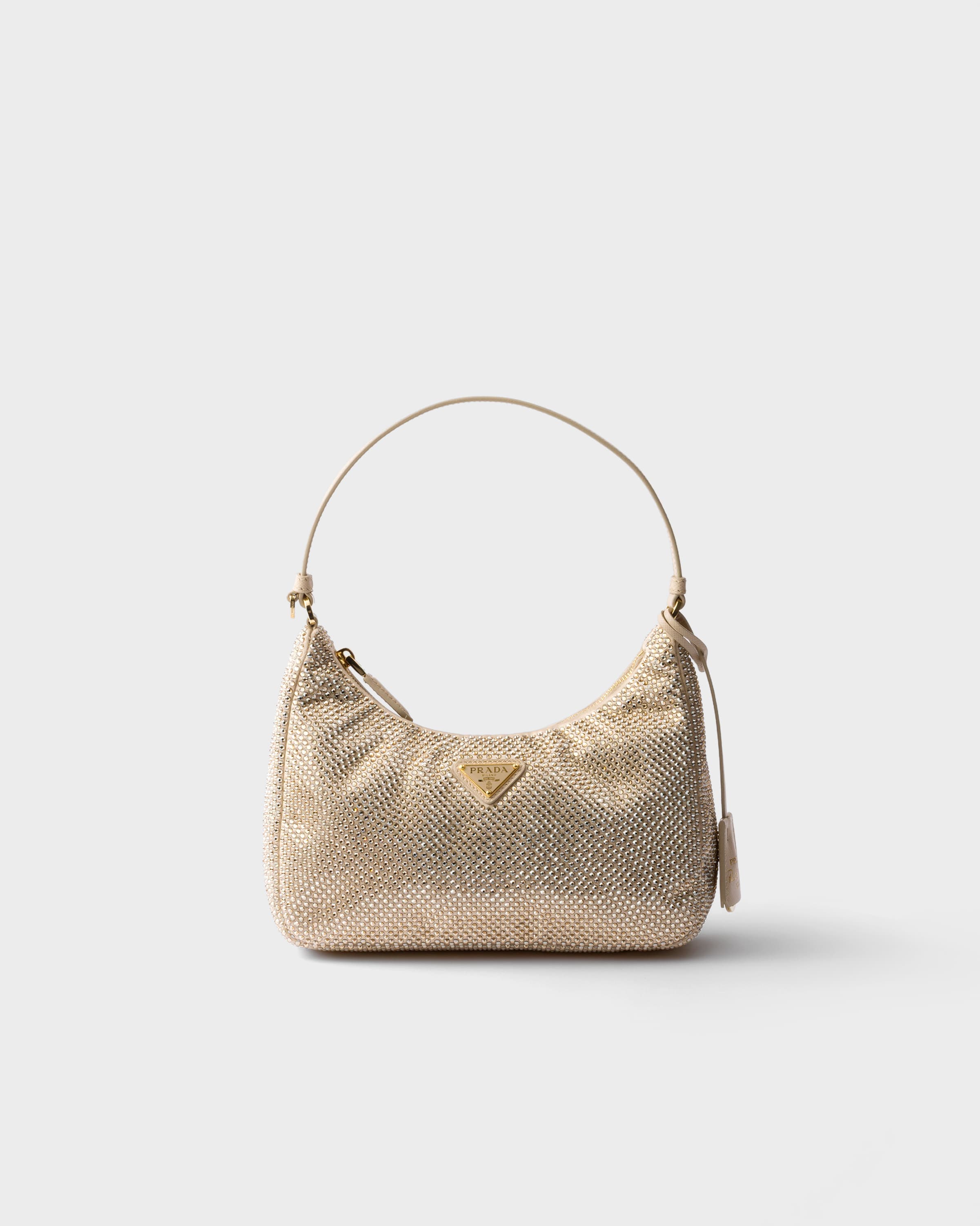 Re-Edition 2005 mini crystal-studded satin bag — Sand Beige — 1BC204_2HNJ_F0GCN_V_OOD
