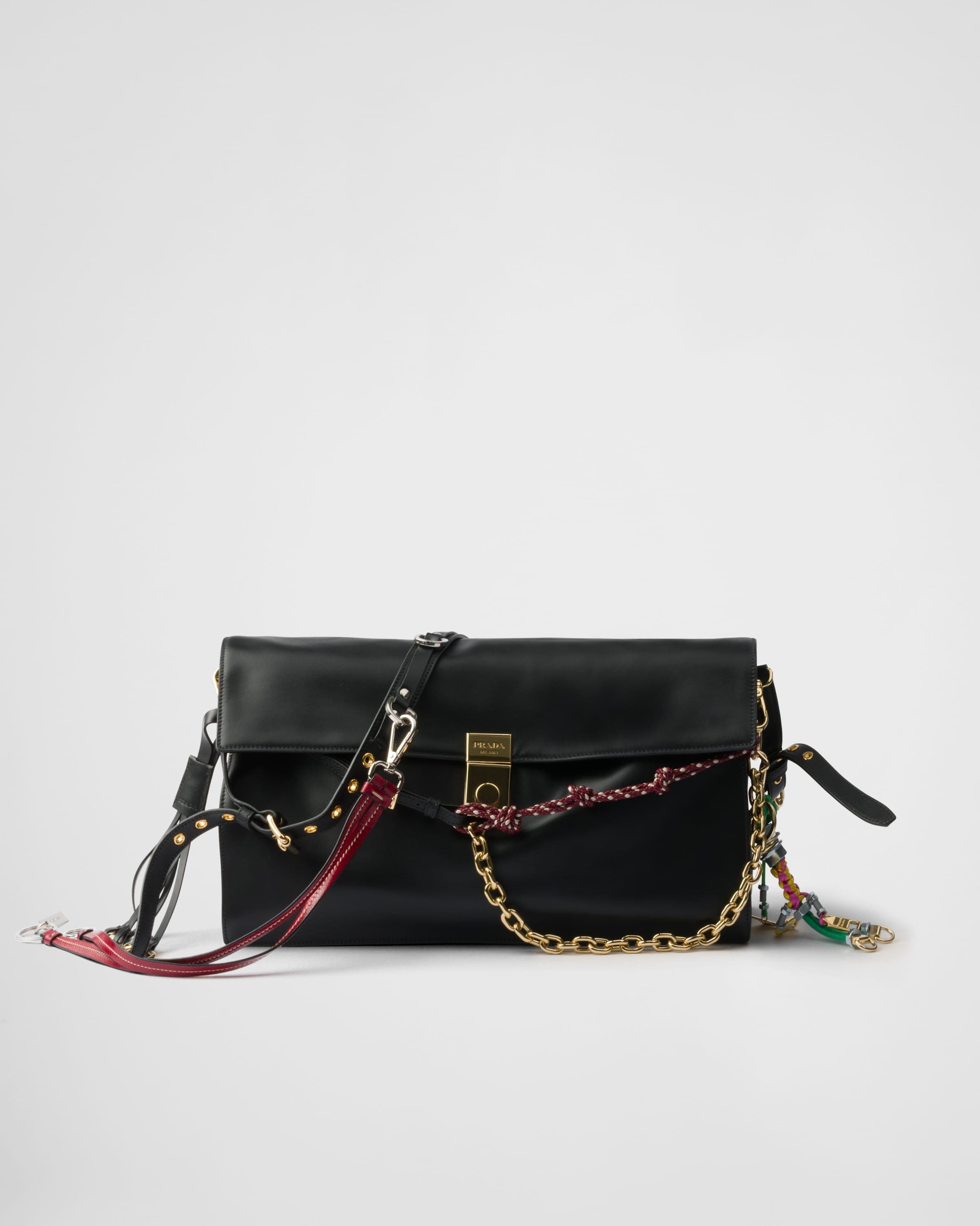 Soft Sound large leather shoulder bag with charms — Black — 1BD378_2C6A_F0002_V_OO6