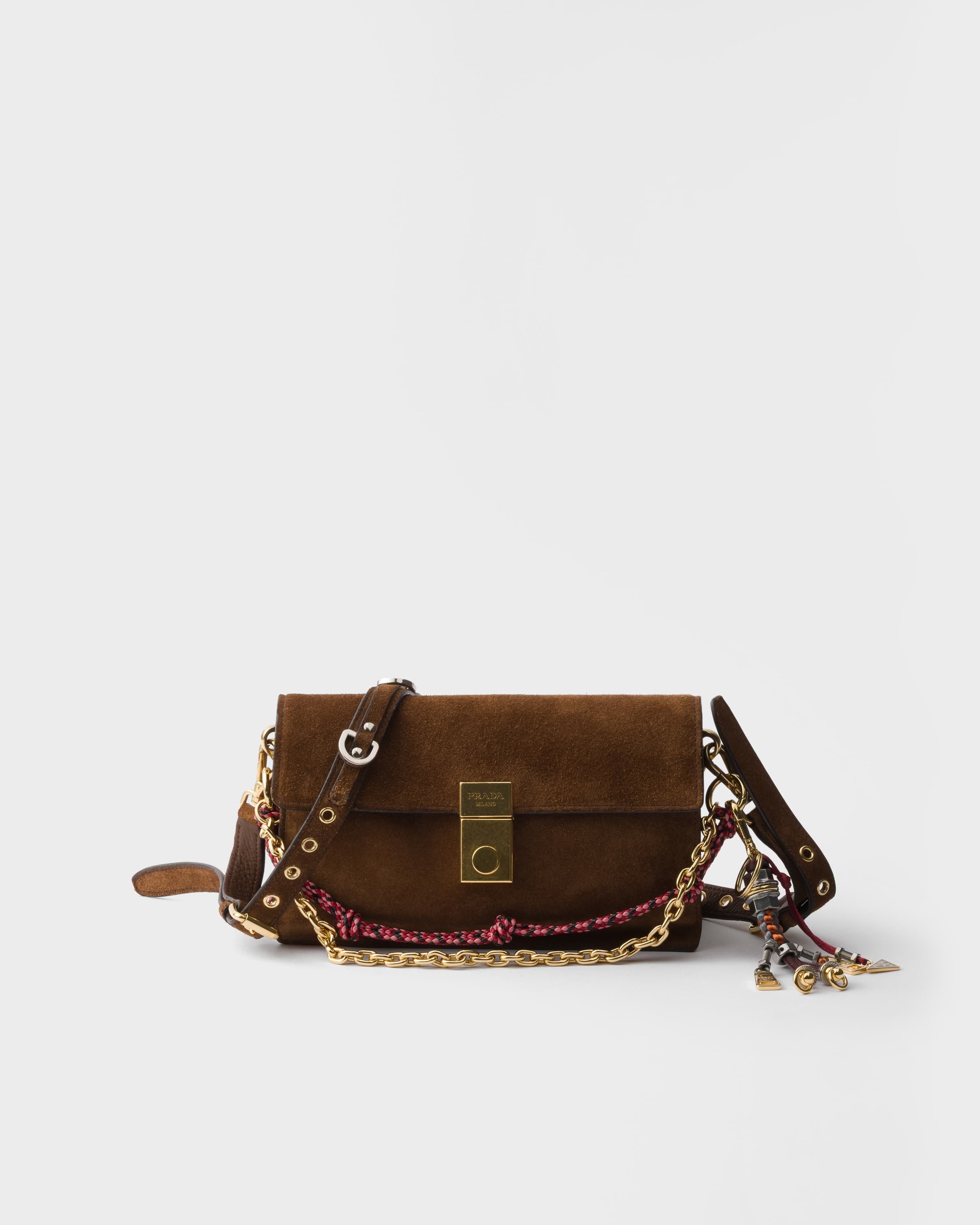 Soft Sound small suede shoulder bag — Cocoa Brown — 1BD379_2C4S_F05BD_V_OO7