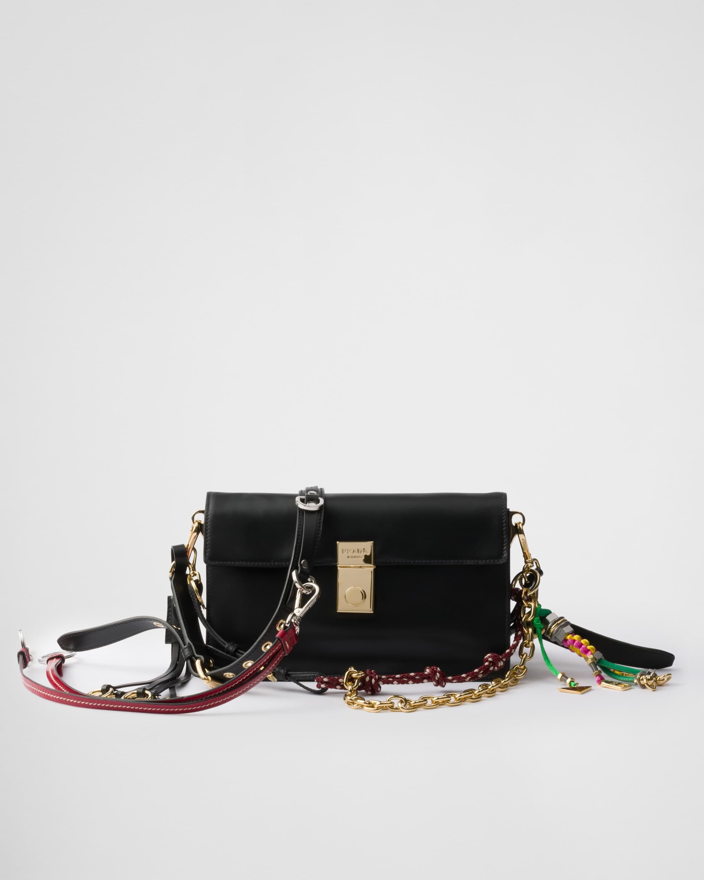 Soft Sound small leather shoulder bag with charms — Black — 1BD379_2C6A_F0002_V_OO6