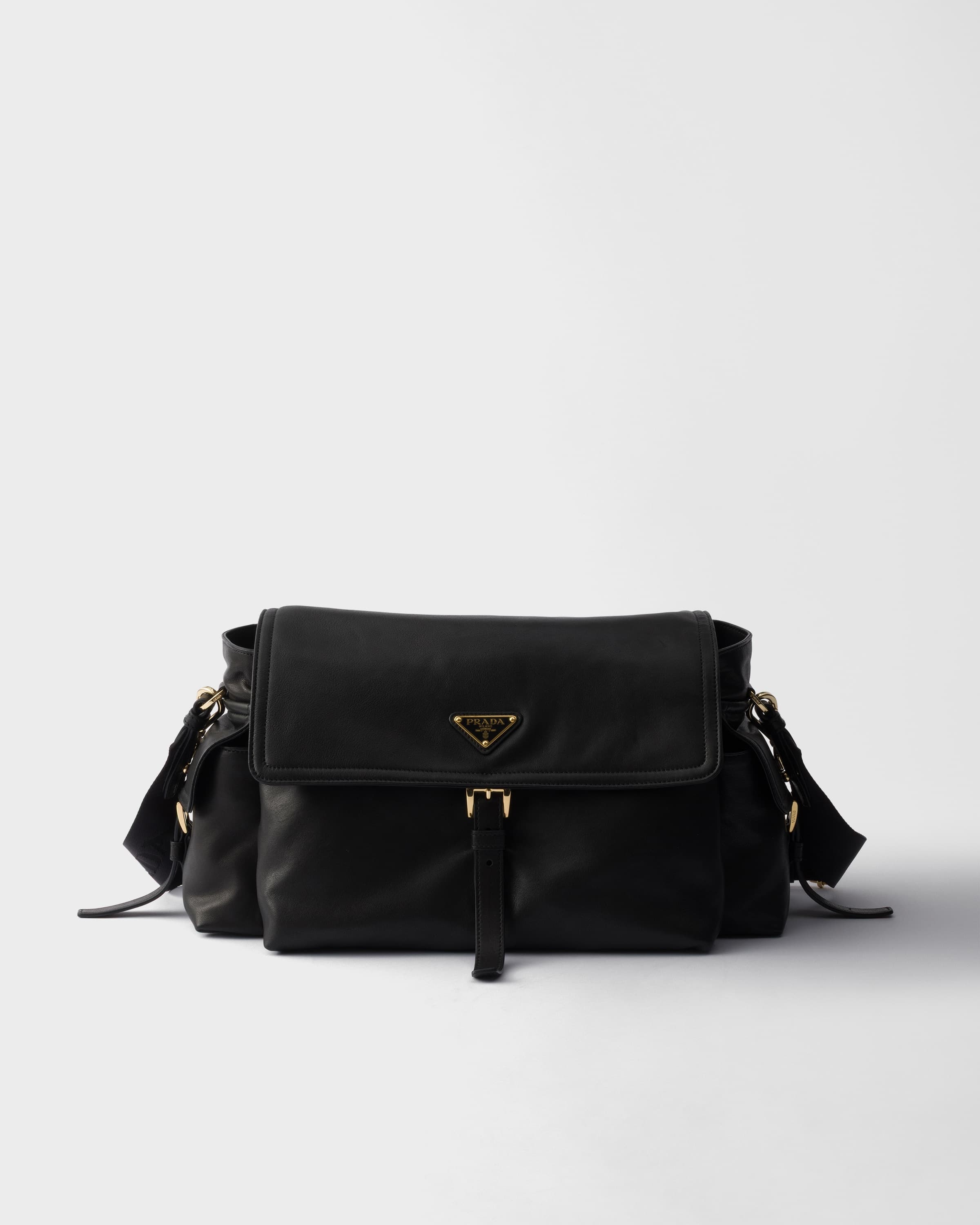 Explore large nappa leather shoulder bag with flap — Black — 1BD391_2DX8_F0002_V_NOO