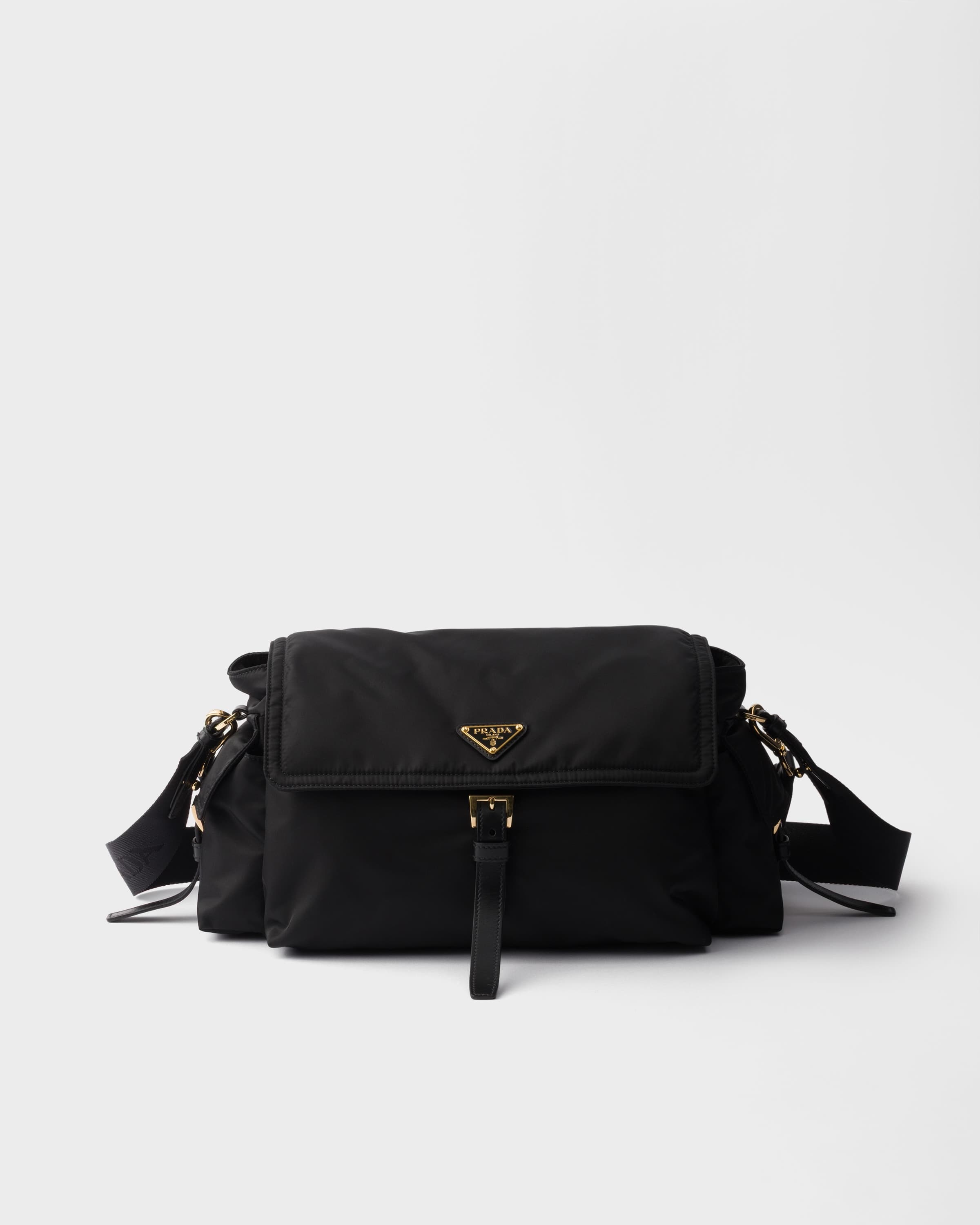 Explore large Re-Nylon shoulder bag with flap — Black — 1BD391_RDLN_F0002_V_NOO