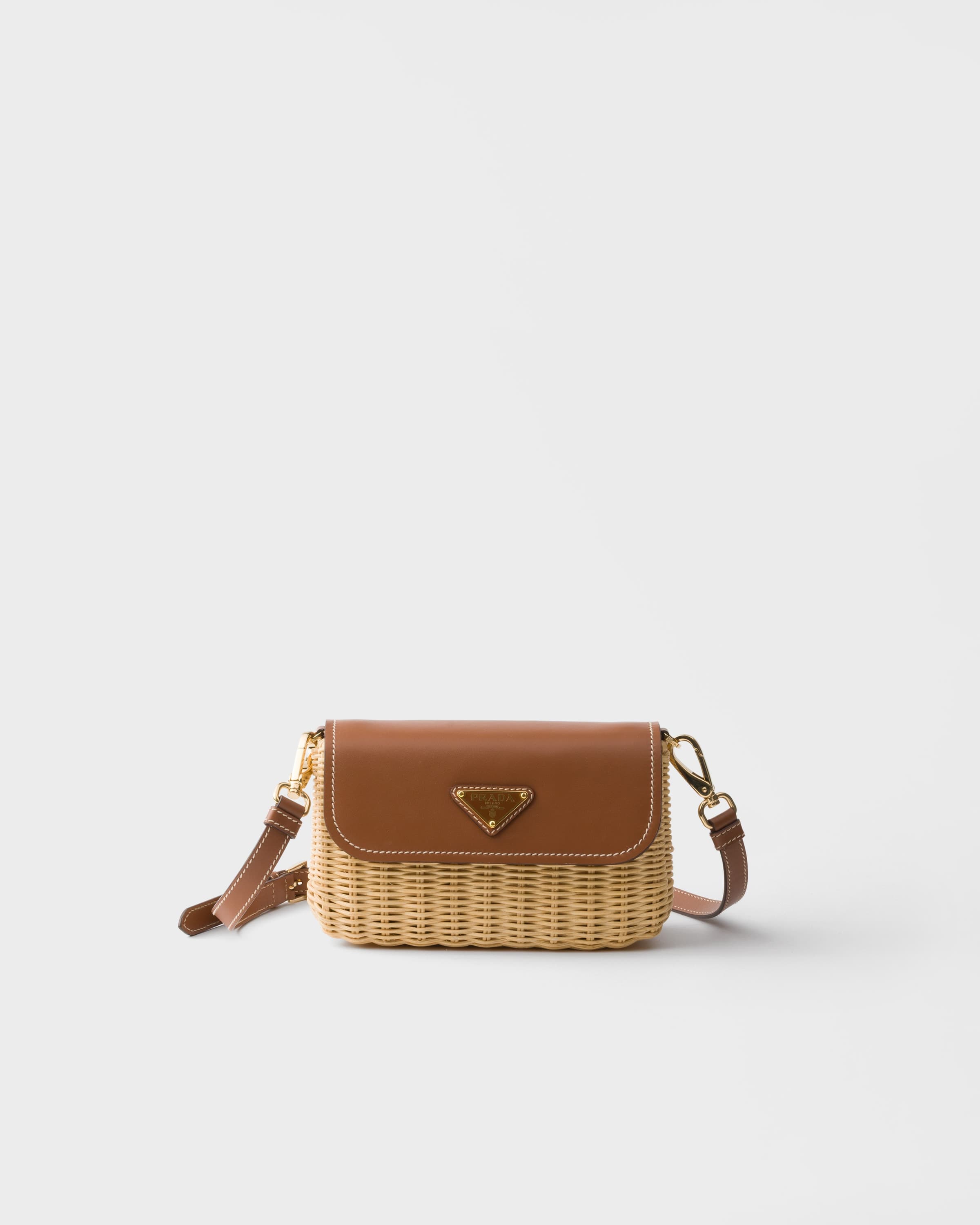 Small wicker and leather shoulder bag — Beige/Cognac — 1BD410_2CYF_F0A5T_V_OOO