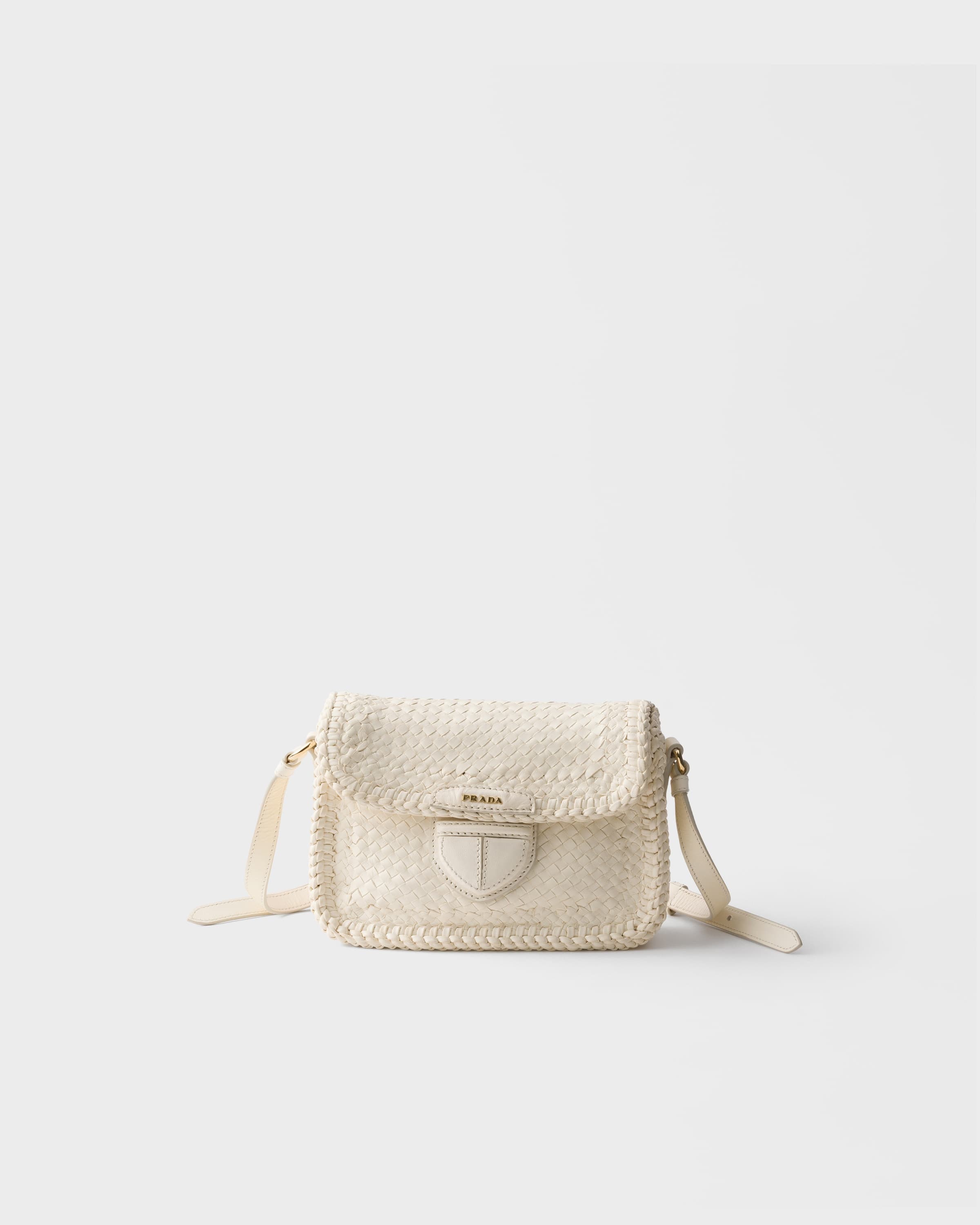 Woven leather mini shoulder bag — White — 1BD781_2AII_F0009_V_OOO