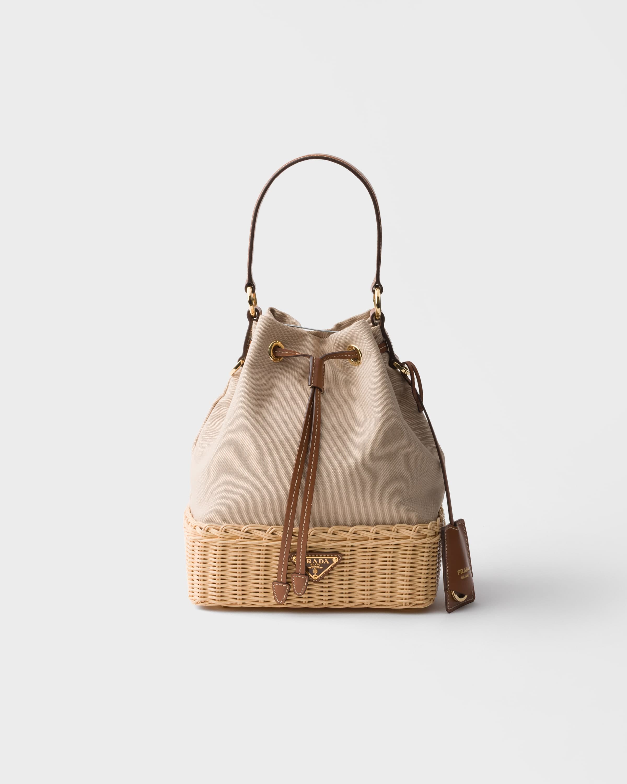 Wicker and canvas bucket bag — Natural/Cord — 1BE039_RE28_F032R_V_OVM