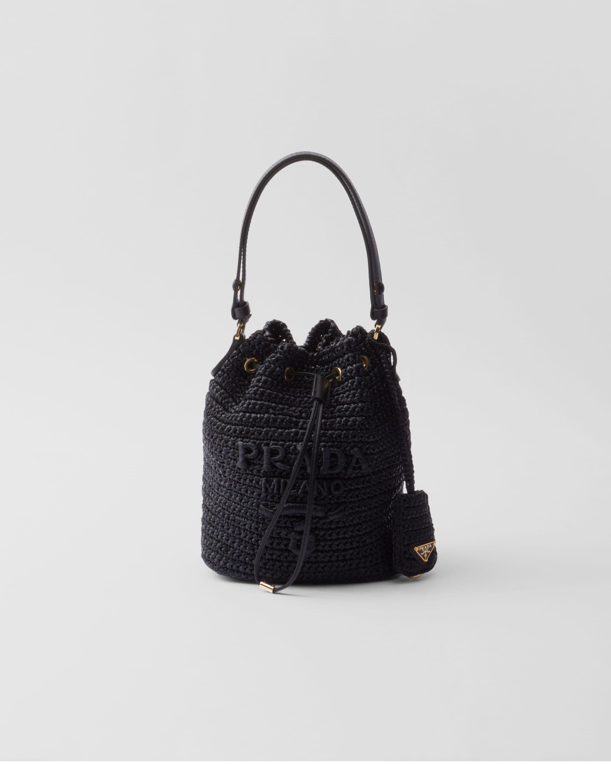 Mini crochet and leather bucket bag — Black — 1BE068_2M2T_F0002_V_OUO