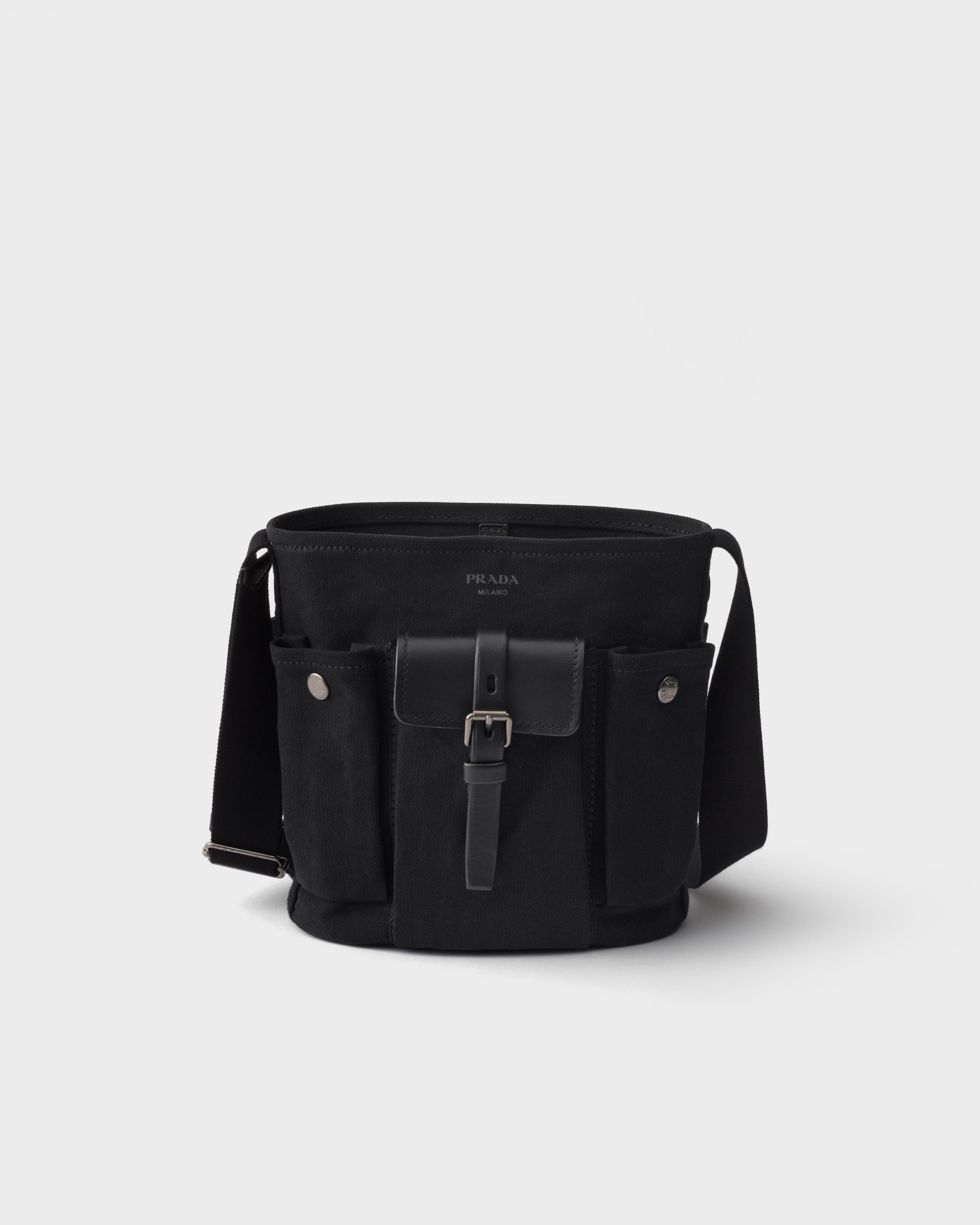 Route mini canvas and leather bucket bag — Black — 1BE106_2G6S_F0002_V_OOO