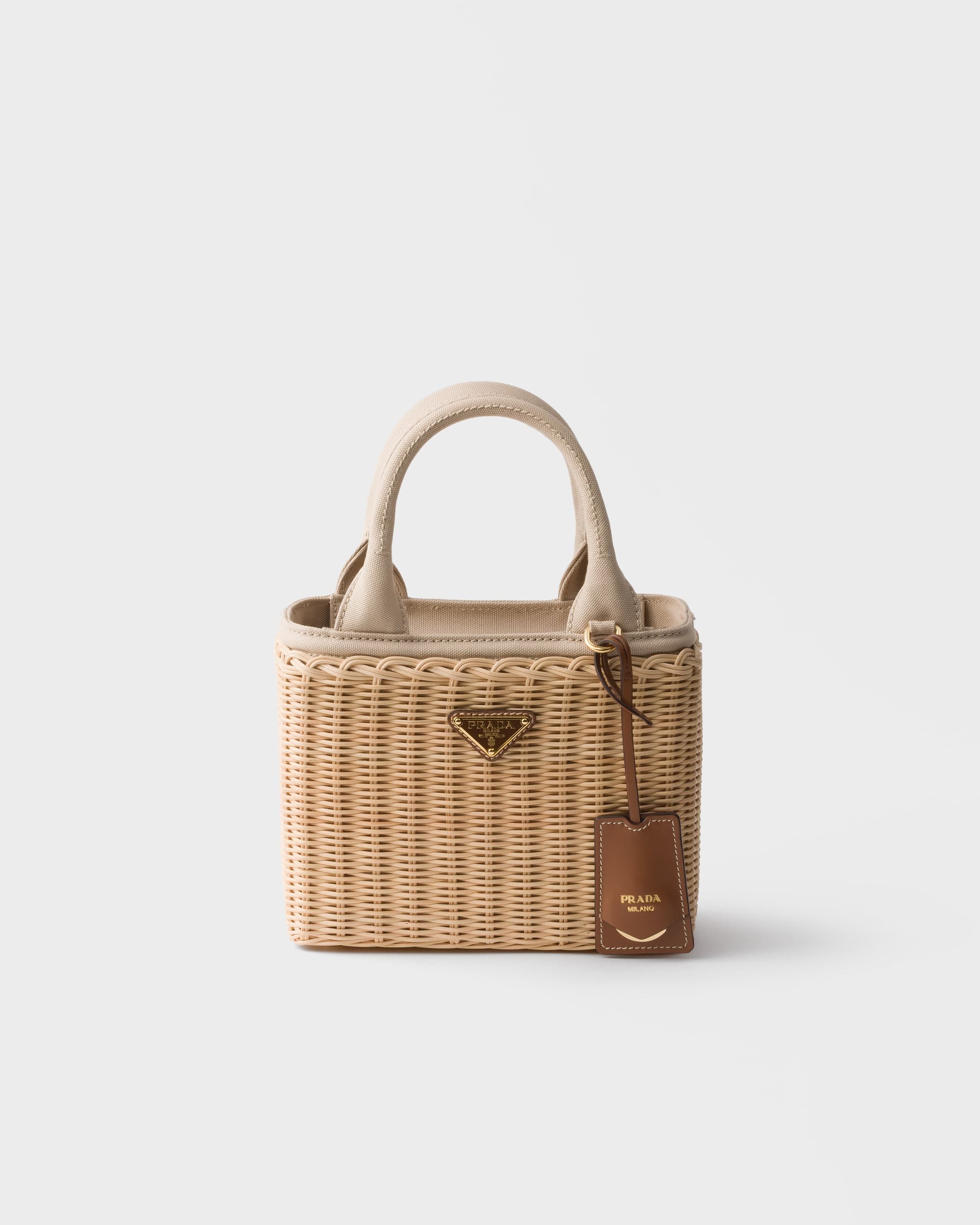 Small wicker and canvas tote bag — Tan — 1BG452_RE28_F05IG_V_7VX