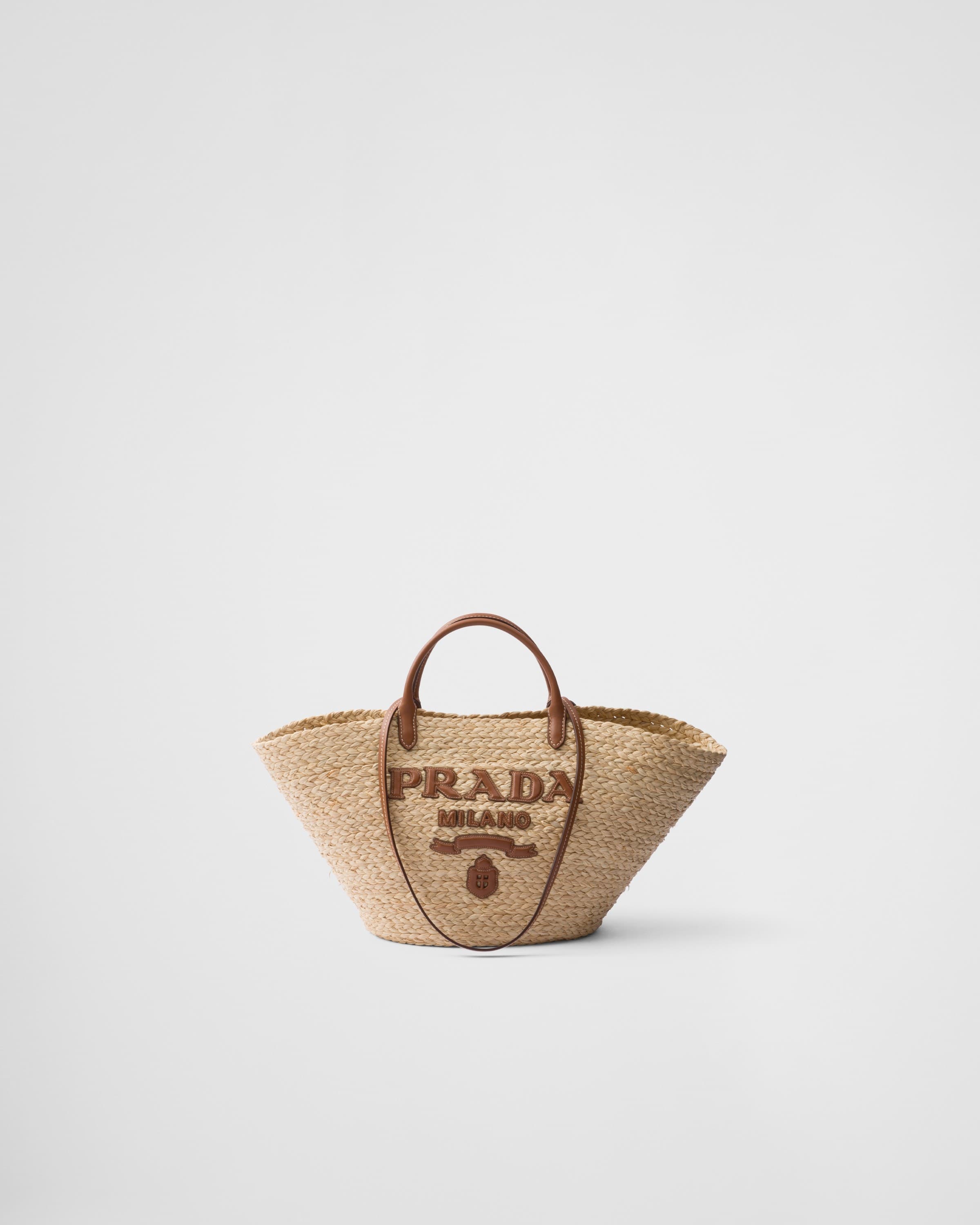 Large raffia and leather shopping bag — Beige/Cognac — 1BG470_2CXQ_F0A5T_V_GOO
