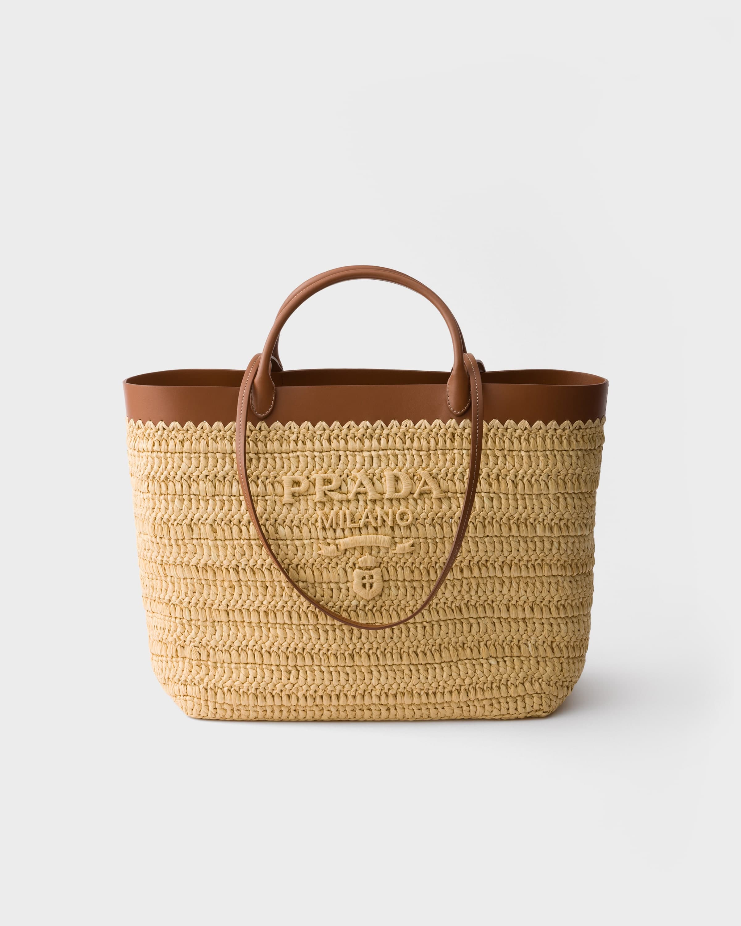 Medium crochet and leather tote bag — Natural/Cognac — 1BG499_2M2Q_F02S9_V_GOO