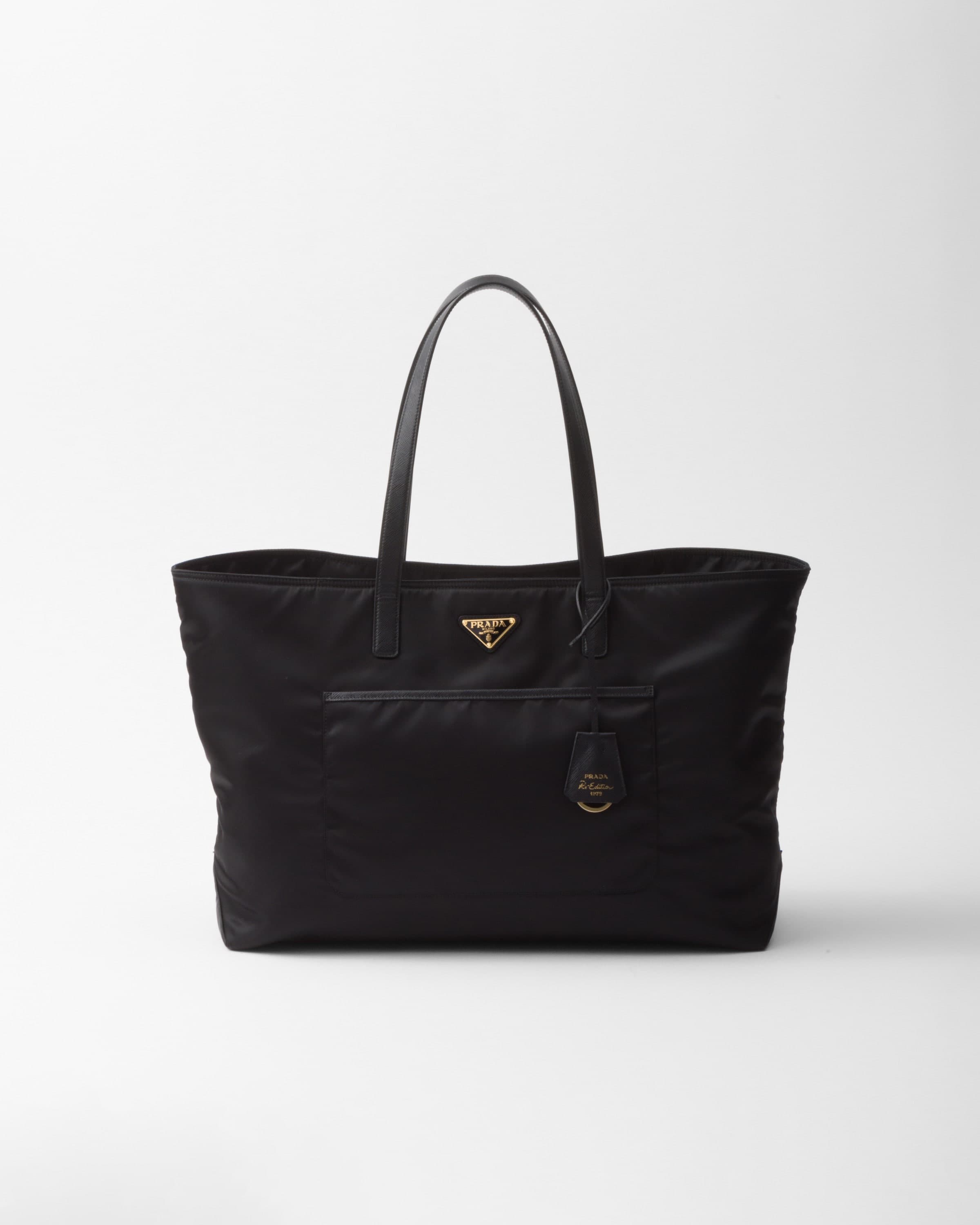 Re-Edition 1978 large Re-Nylon and Saffiano leather tote bag — Black — 1BG527_R064_F0002_V_OOO