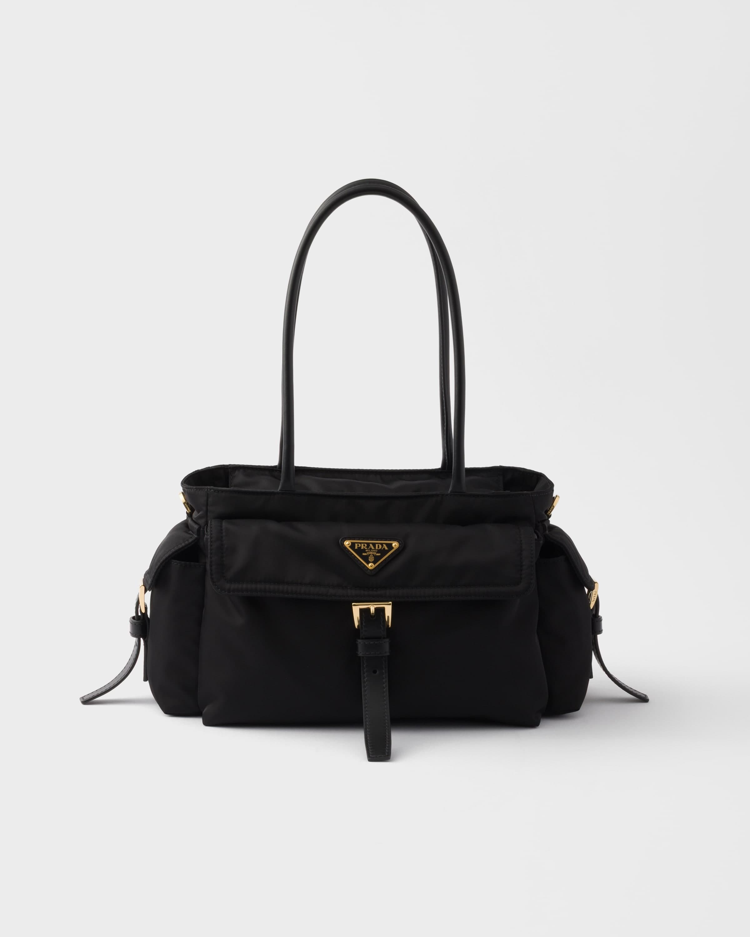 Explore medium Re-Nylon and leather tote bag — Black — 1BG596_RDLN_F0002_V_OOO